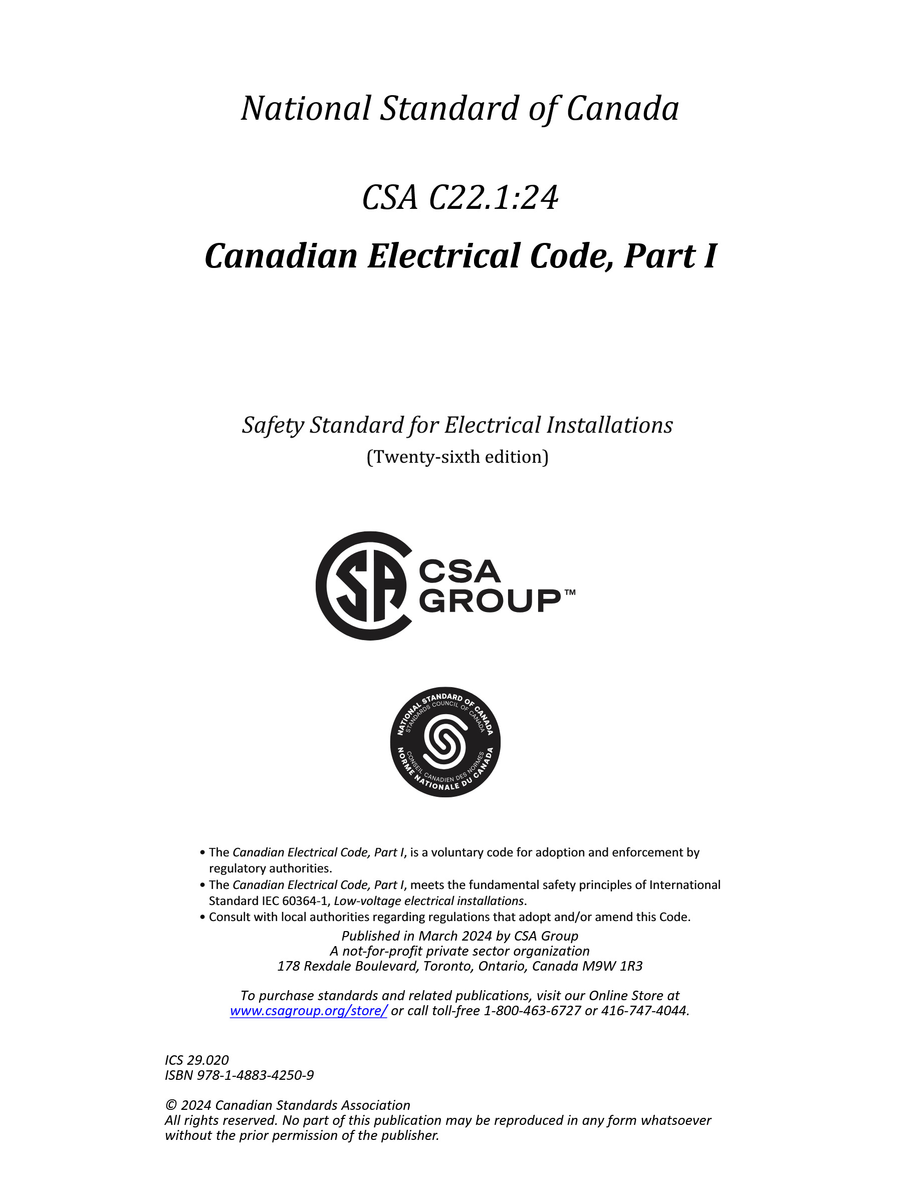 Cover preview — CSA C22.1:24 Canadian Electrical Code, Part I (26th Edition), Safety Standard for Electrical Installations — Page 6