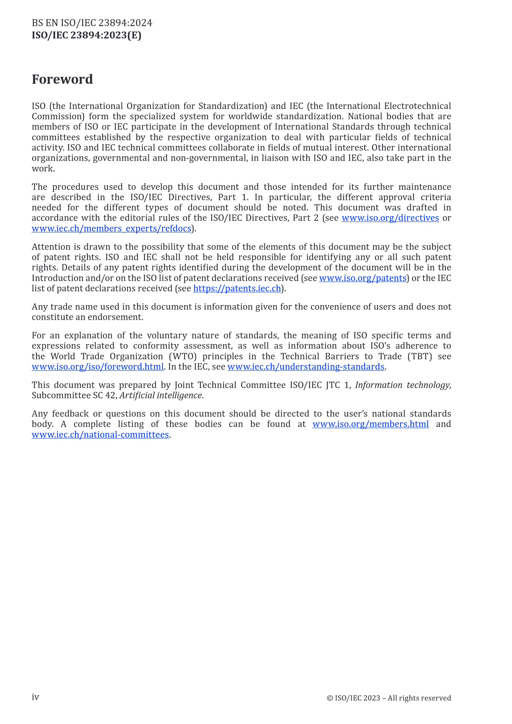 Cover preview — BS EN ISO/IEC 23894:2024 Information Technology — Artificial Intelligence — Guidance on Risk Management — Page 6