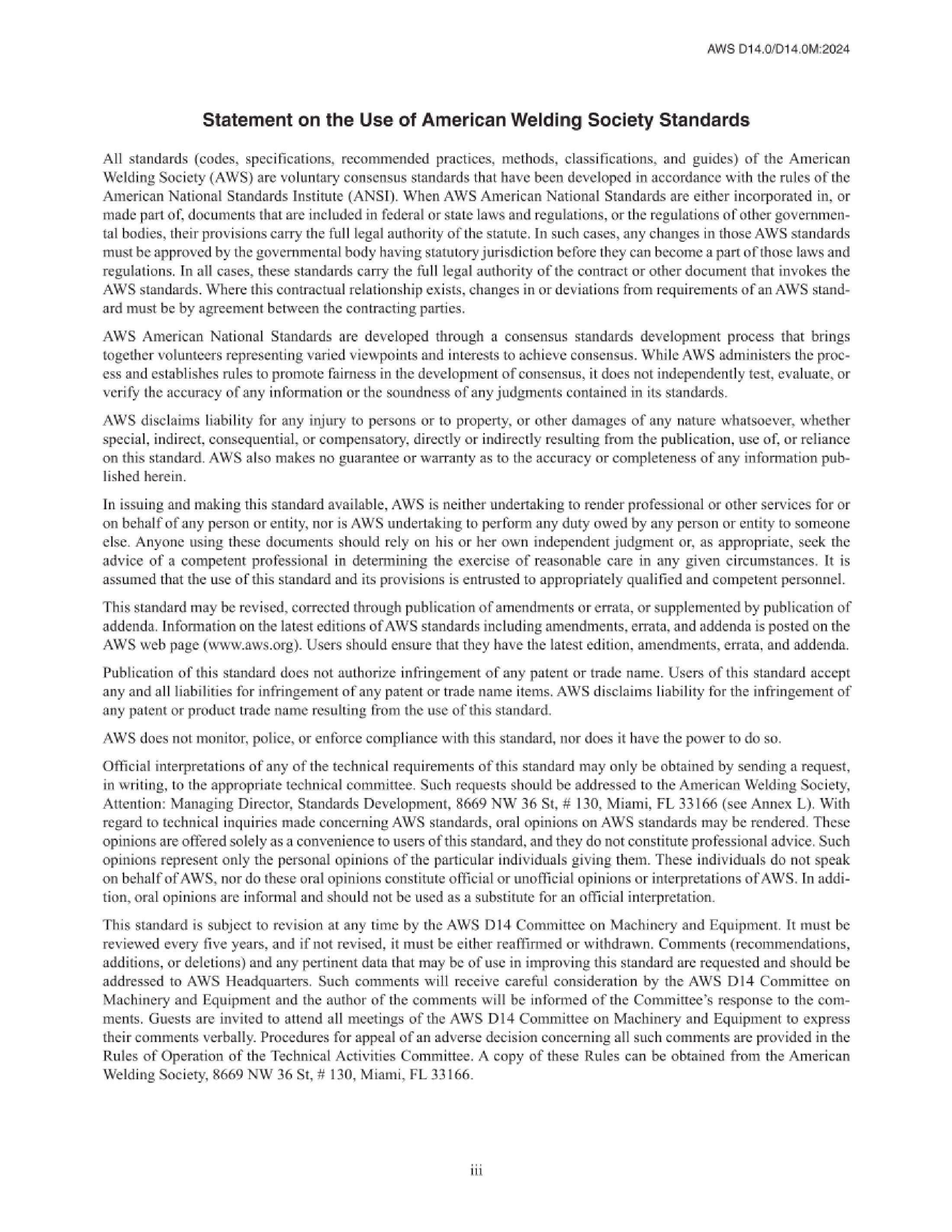 Cover preview — AWS D14.0/D14.0M:2024 Machinery and Equipment Welding Specification, 1st Edition — Page 4