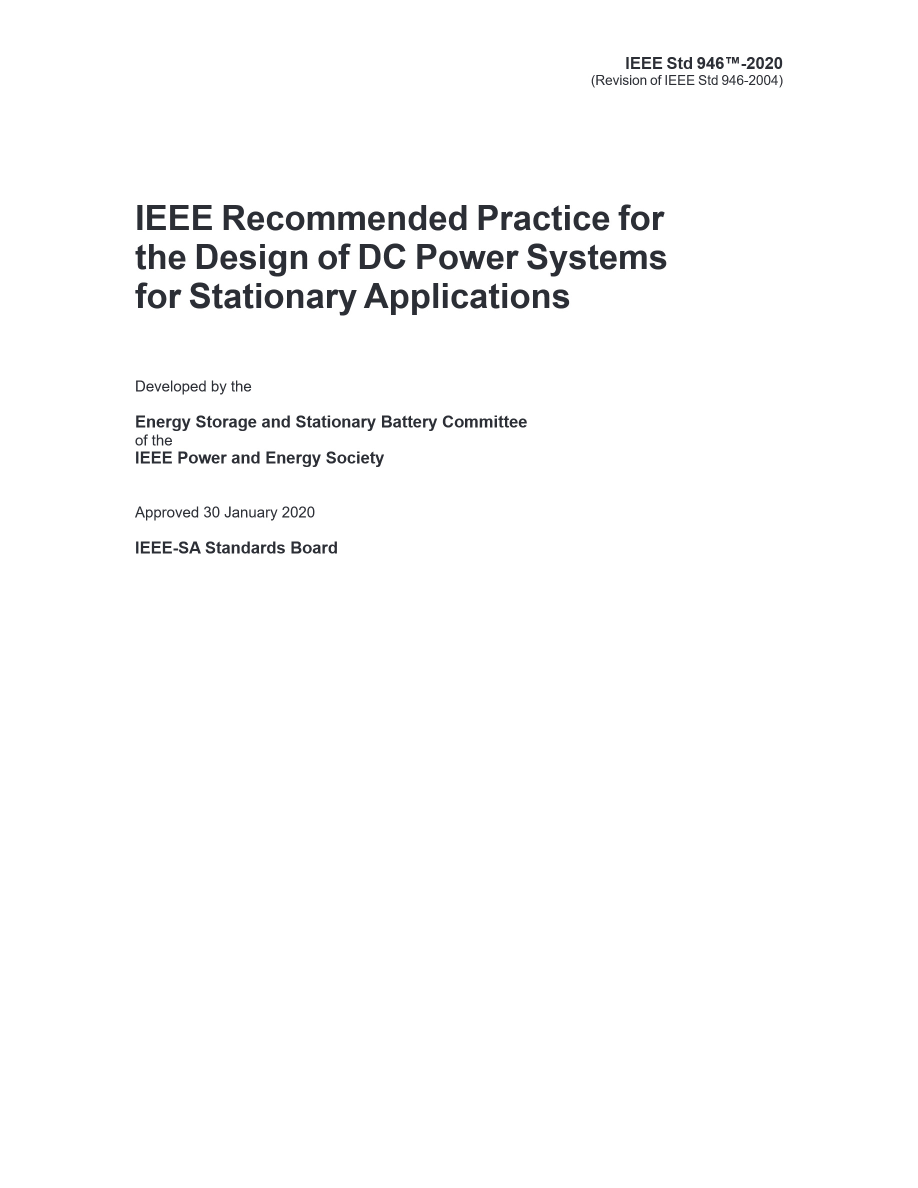 Cover preview — IEEE 946-2020 Recommended Practice for the Design of DC Power Systems for Stationary Applications — Page 2