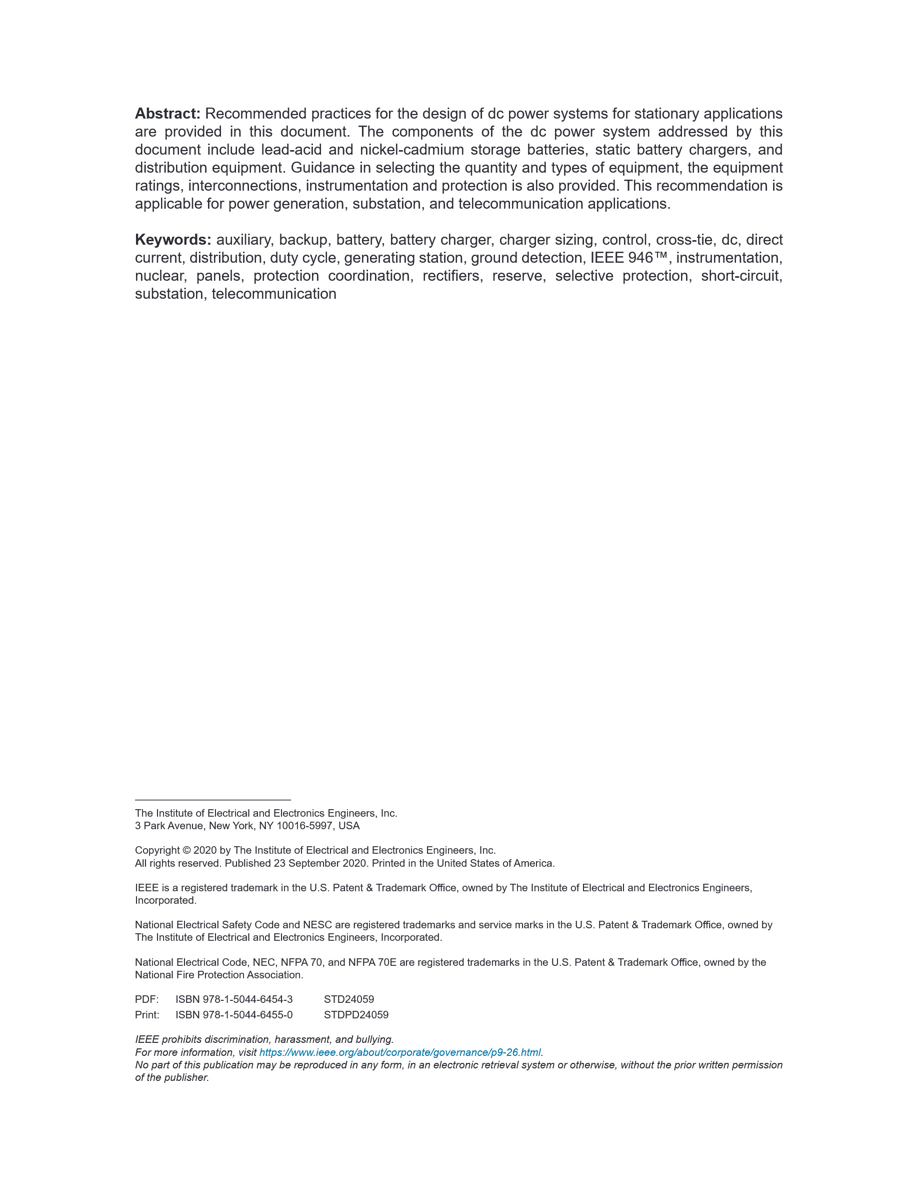 Cover preview — IEEE 946-2020 Recommended Practice for the Design of DC Power Systems for Stationary Applications — Page 3