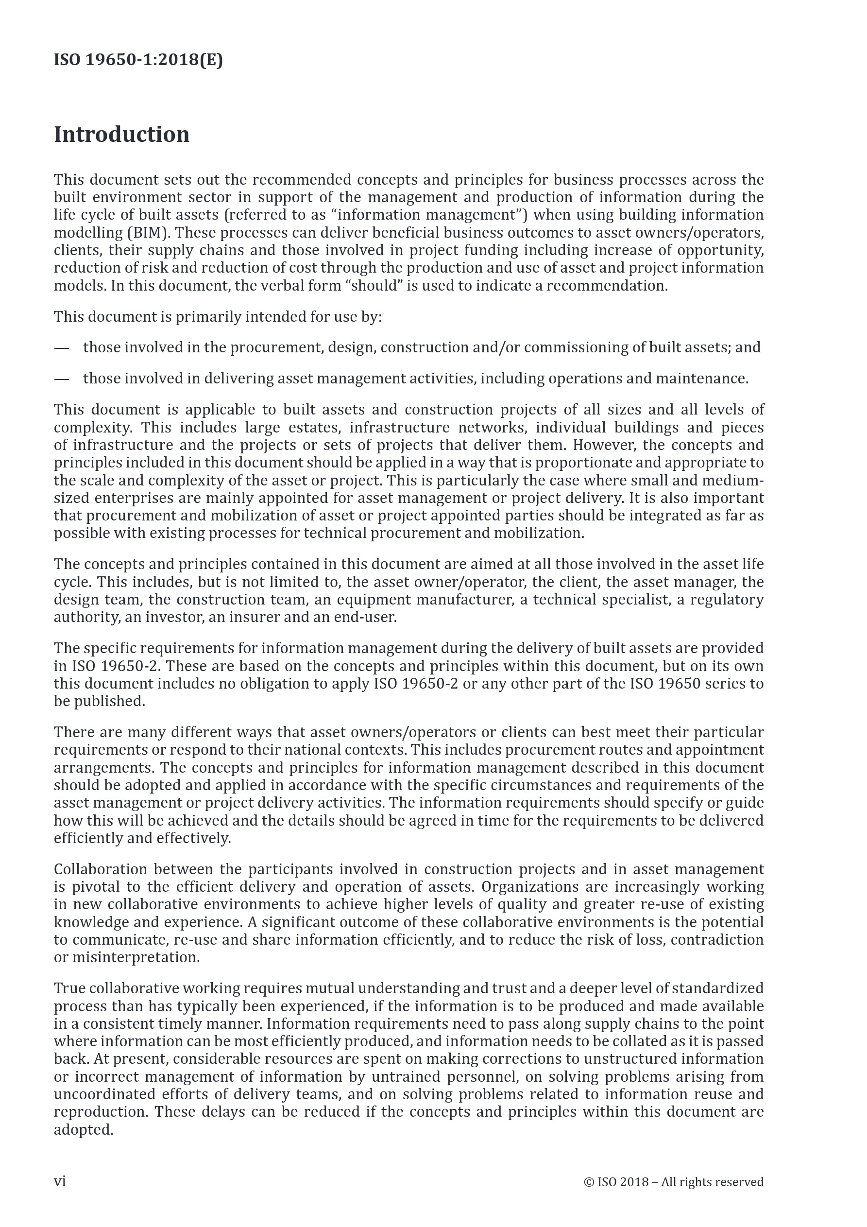 Cover preview — ISO 19650 - 1:2018  Organization and Digitization of Information About Buildings and Civil Engineering Works , Including Building Information Modelling (BIM)  — Page 6