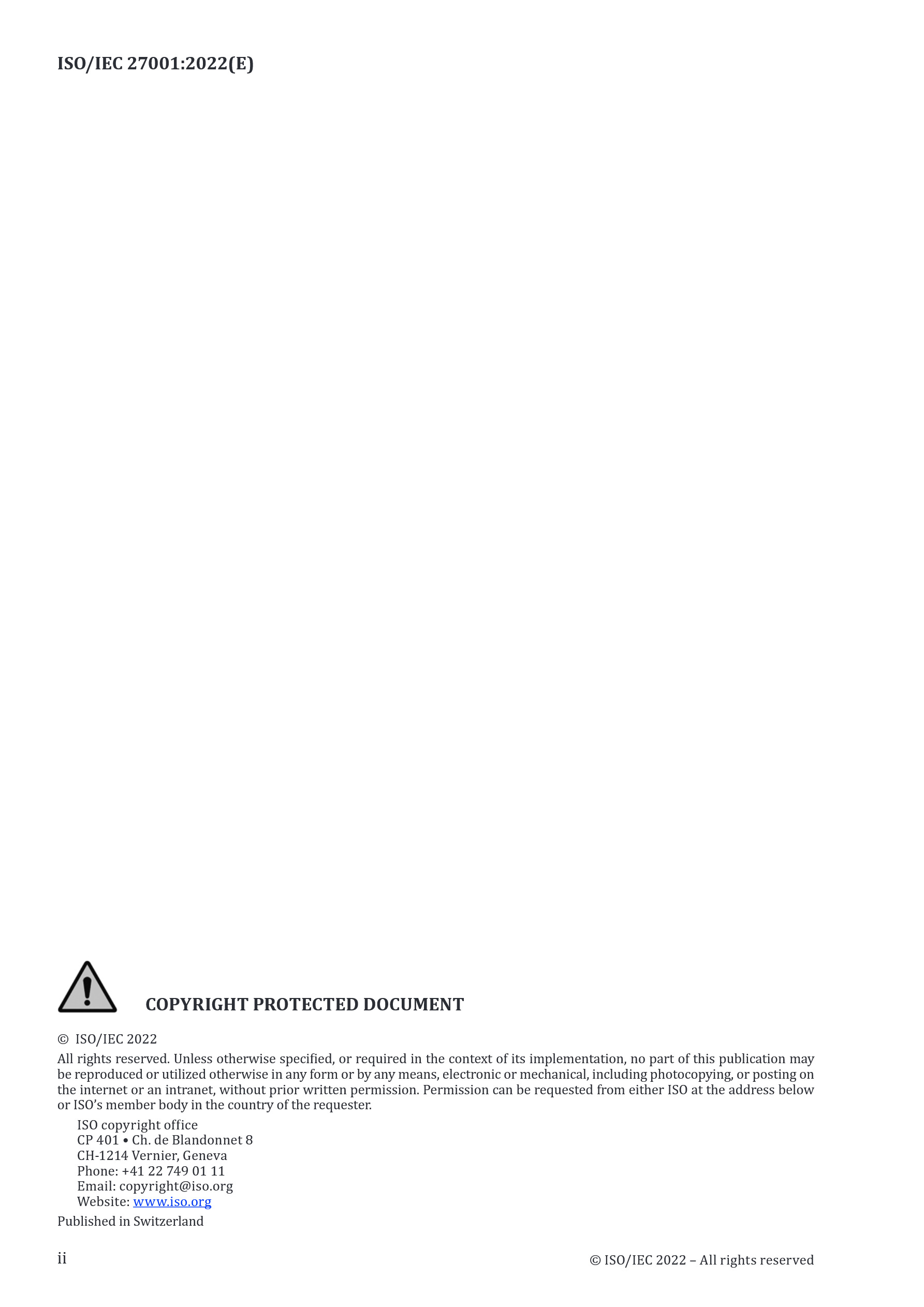 Cover preview — ISO/IEC 27001:2022 + Amendment 1:2024 Information Security, Cybersecurity and Privacy Protection — Information Security Management Systems — Requirements — Page 2