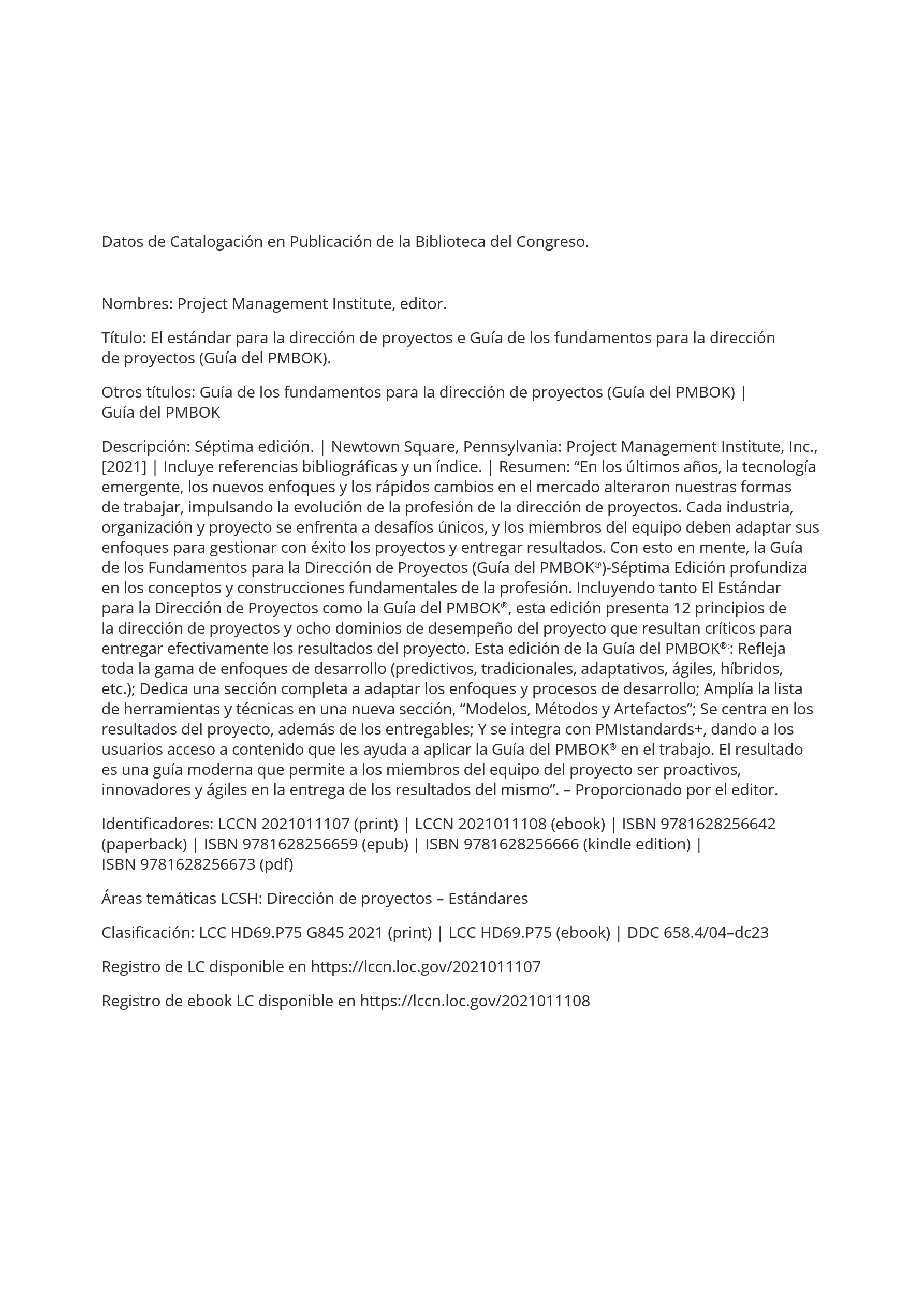 Cover preview —  A Guide to the Project Management Body of Knowledge (PMBOK® Guide) – Seventh Edition and The Standard for Project Management (SPANISH) (Spanish Edition) — Page 3