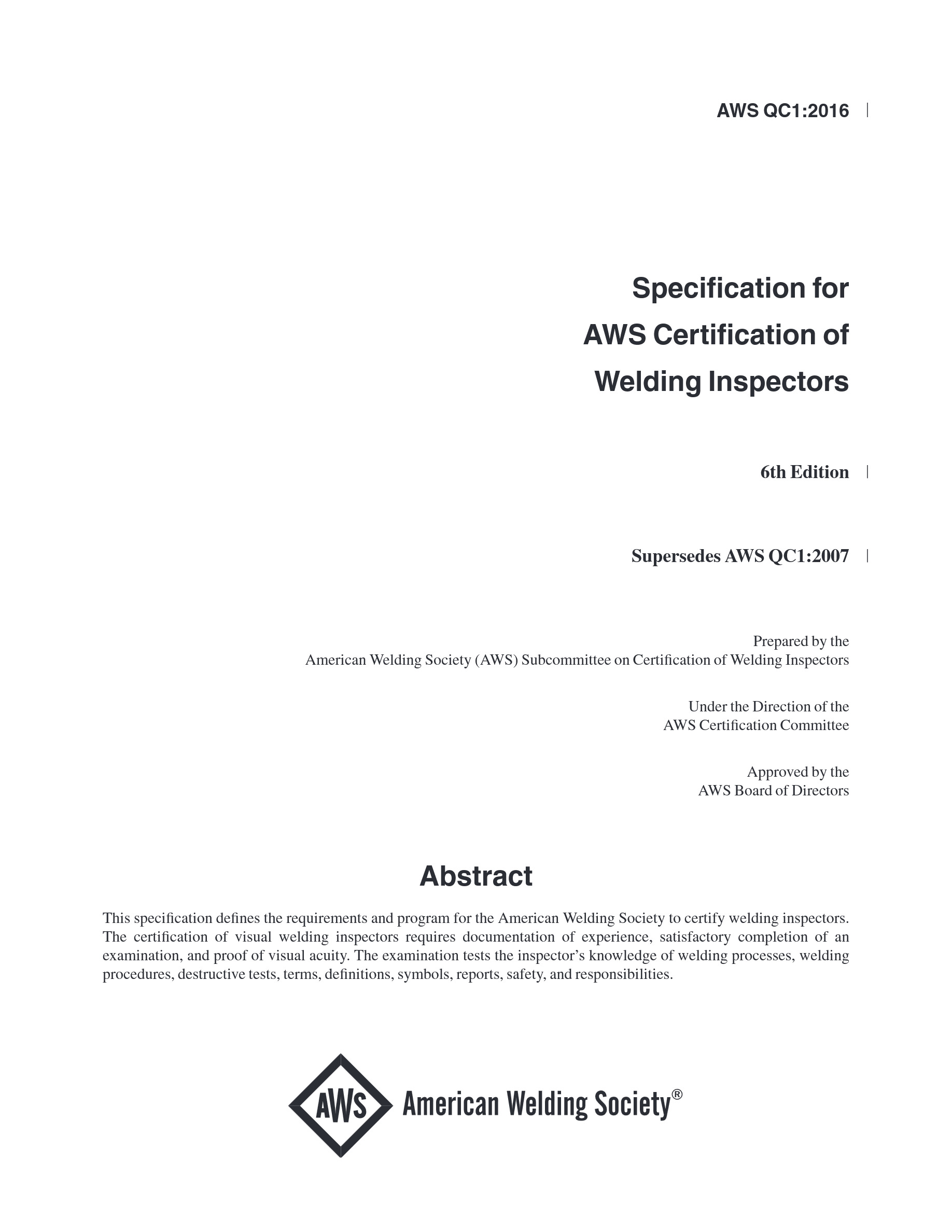 Cover preview — AWS QC1 Standard for AWS Certification of Welding Inspectors — Page 2
