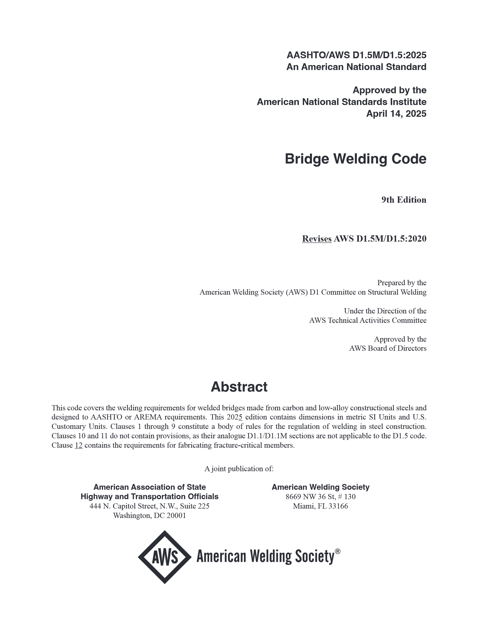 Cover preview — AWS D1.5M/D1.5 Bridge Welding Code - 9th Edition — Page 2