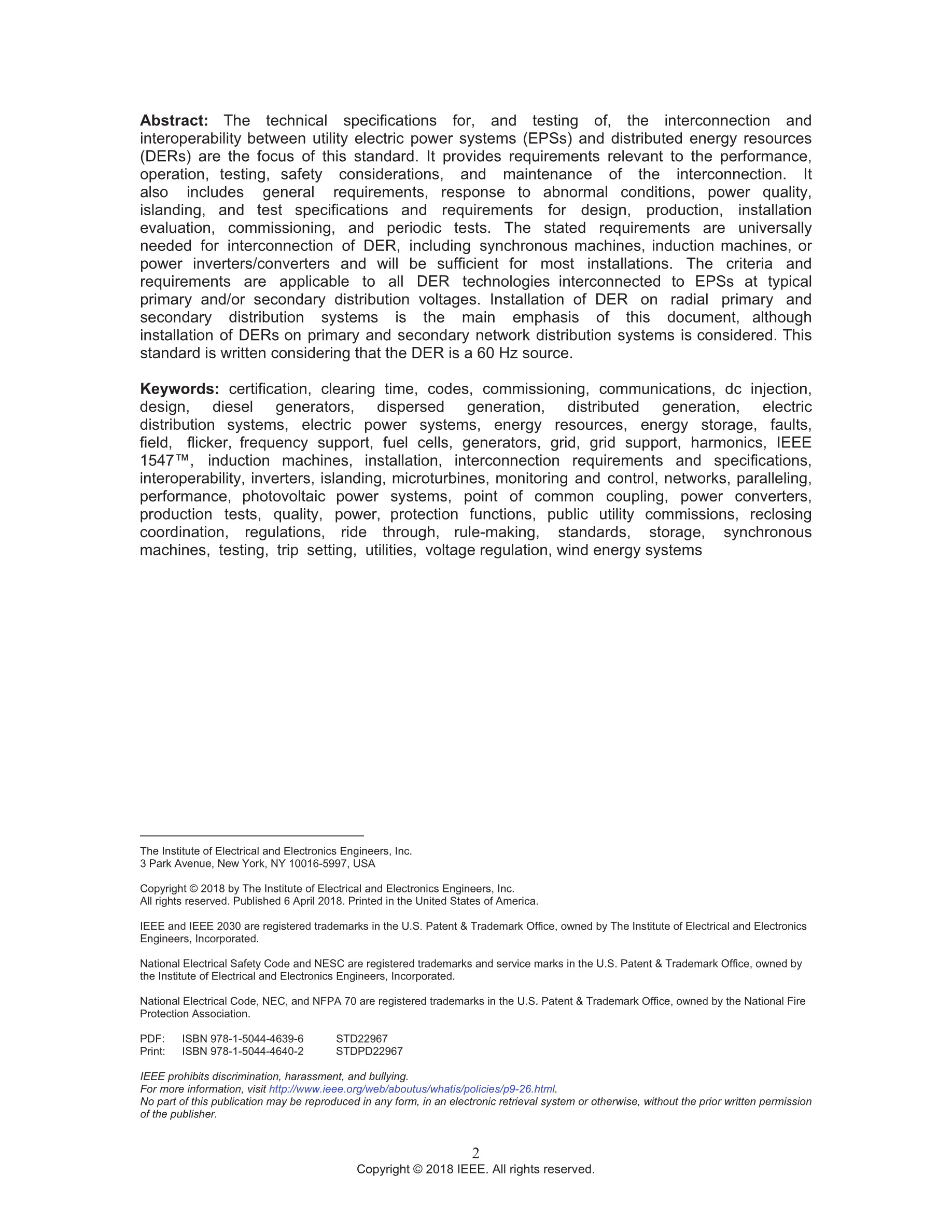 Cover preview — IEEE 1547-2018 - Standard for Interconnection and Interoperability of Distributed Energy Resources with Associated Electric Power Systems Interfaces — Page 3