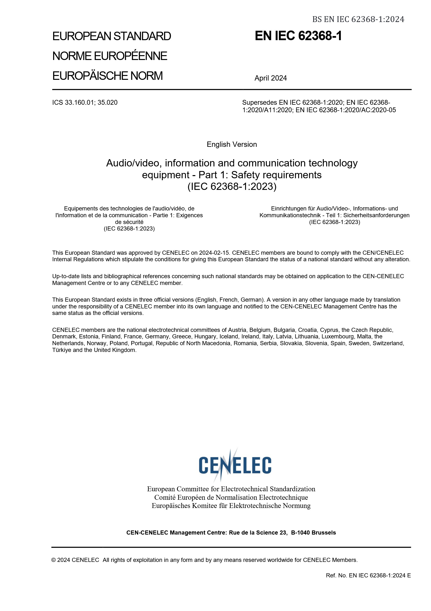 Cover preview — BS EN IEC 62368-1:2024+A11:2024 Audio/video, information and communication technology equipment - Safety requirements - Incorporating corrigendum July 2024 — Page 3