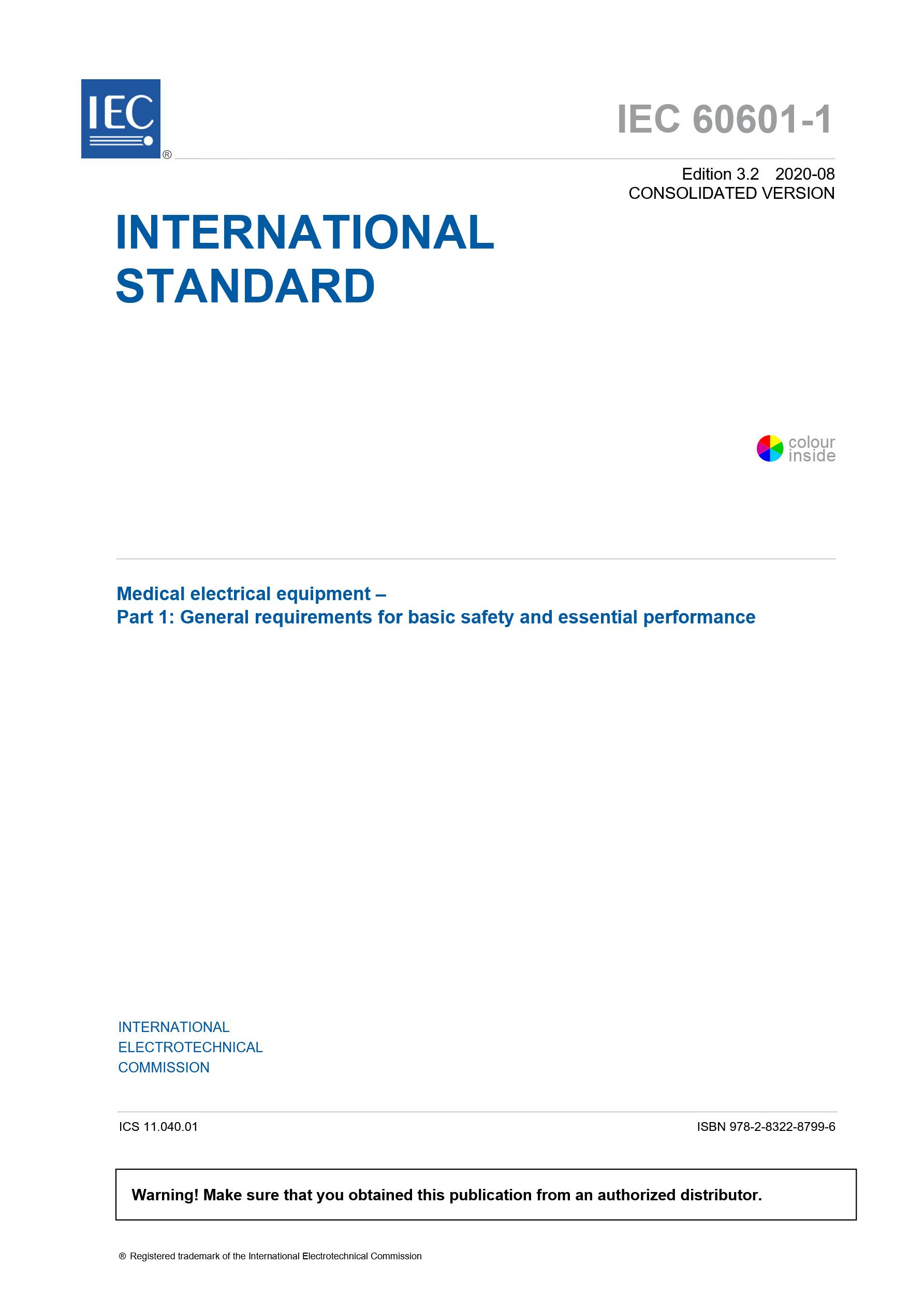 Cover preview — IEC 60601-1 Ed. 3.2 en:2020 Medical electrical equipment - Part 1: General requirements for basic safety and essential performance CONSOLIDATED EDITION — Page 3