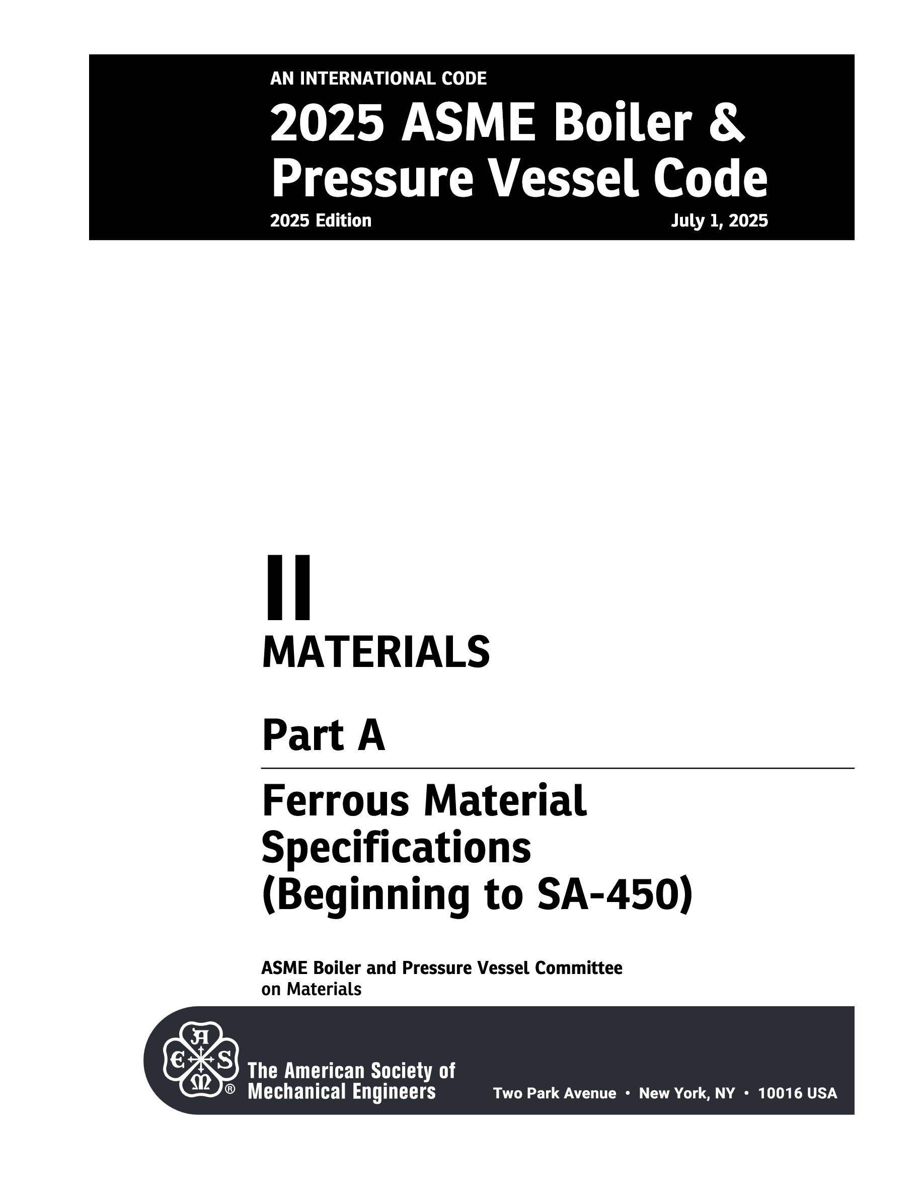 Cover preview — ASME BPVC.II.A-2025 Section II, Materials, Part A, Ferrous Material Specifications (Two Volumes) — Page 3