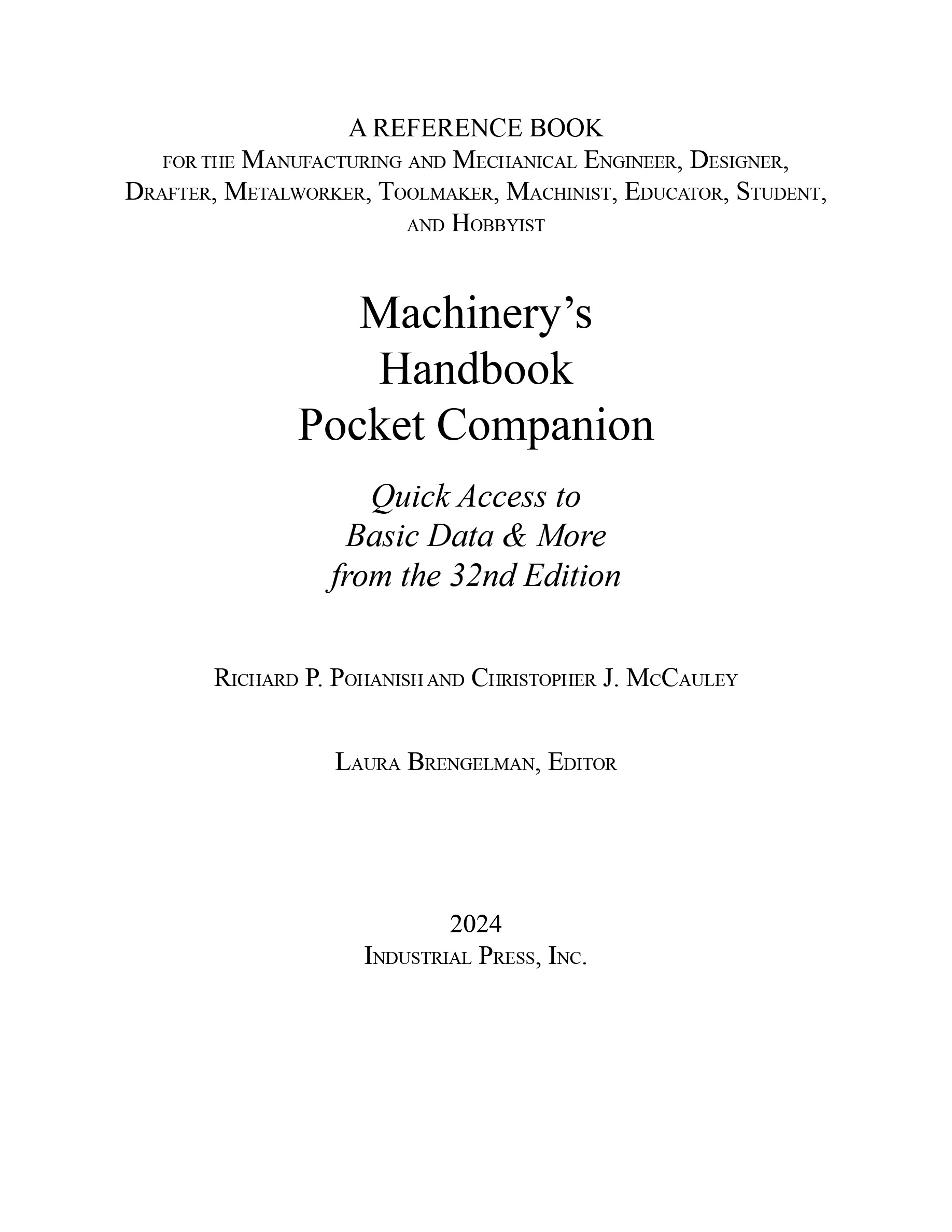 Cover preview — Machinery’s Handbook Pocket Companion: Quick Access to Basic Data & More from the 32nd Edition — Page 4
