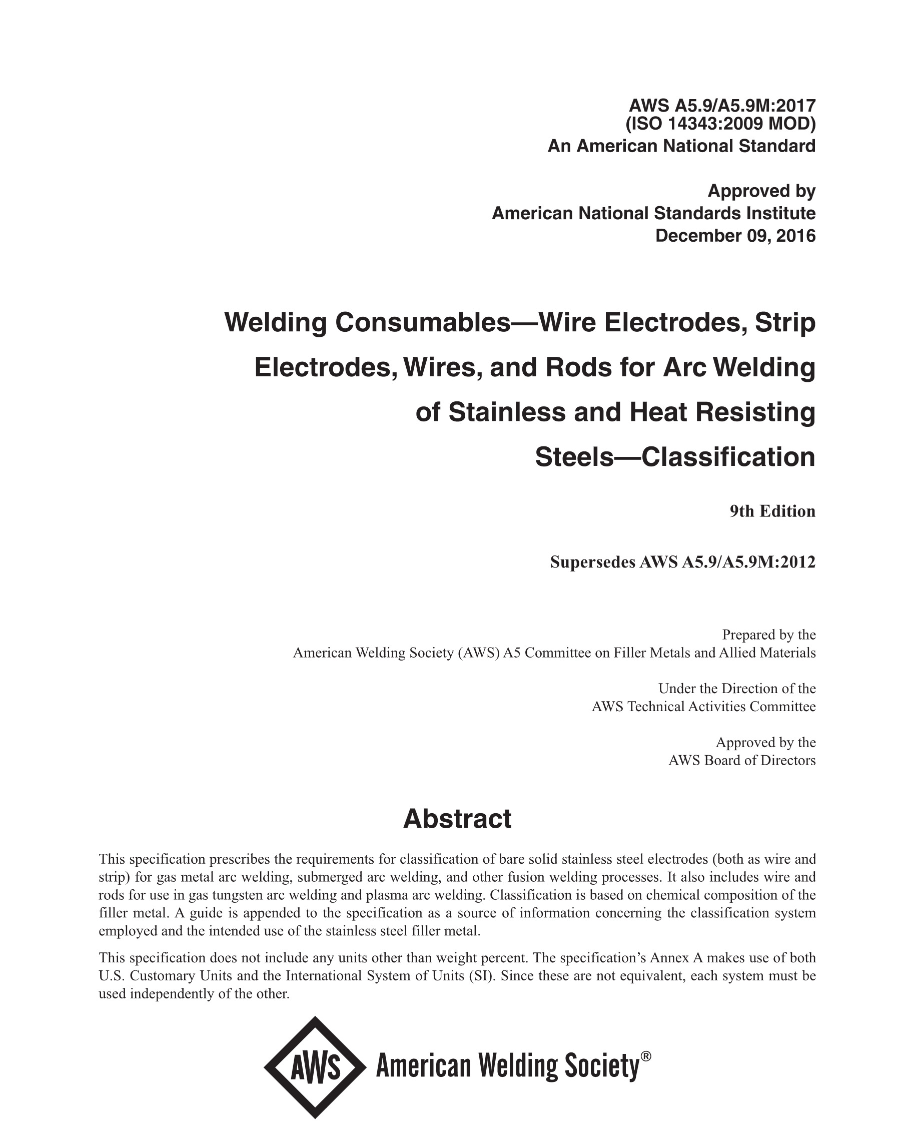 Cover preview — AWS A5.9/A5.9M Specification for Bare Stainless Steel Welding Electrodes and Rods — Page 2