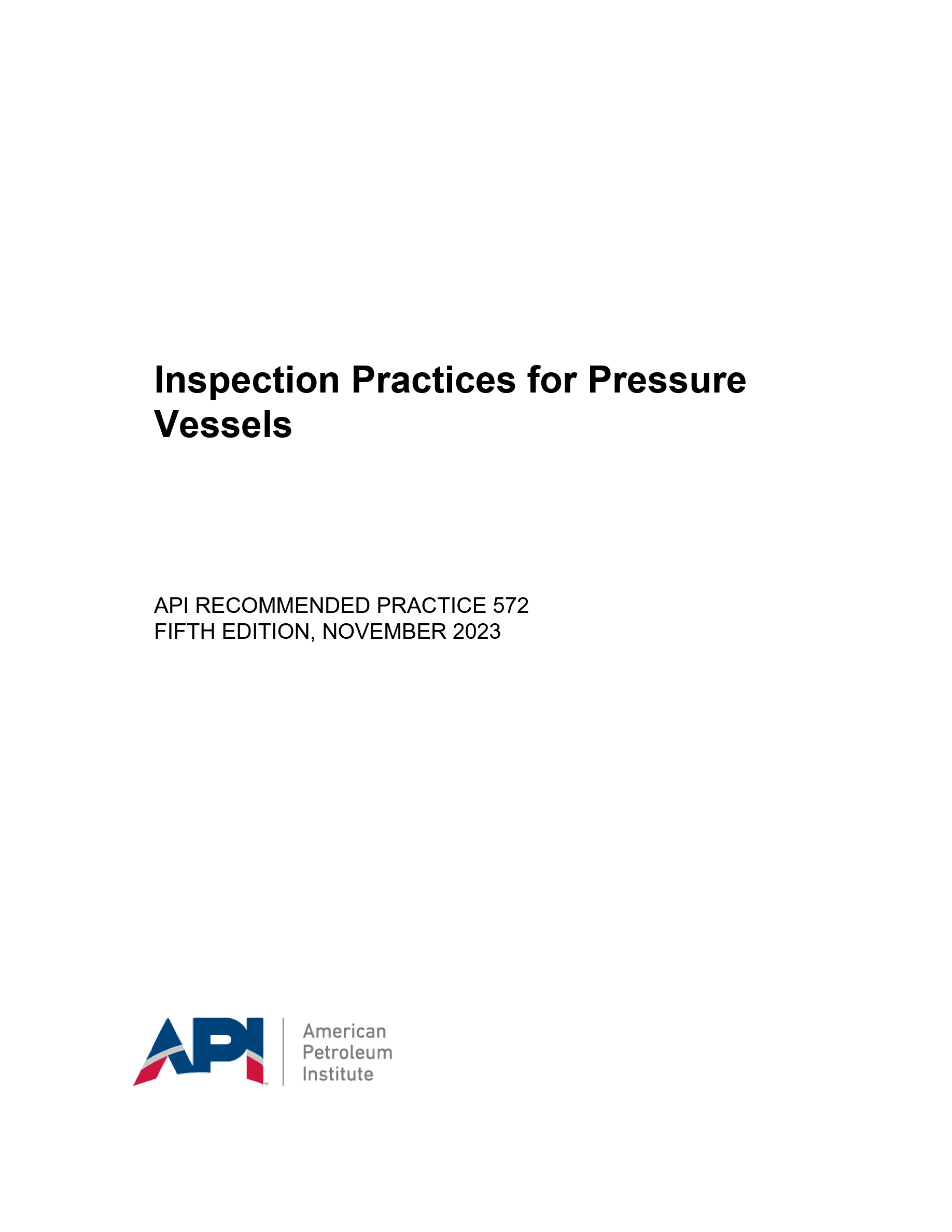 Cover preview — API RP 572 Inspection Practices for Pressure Vessels, Fifth Edition — Page 1