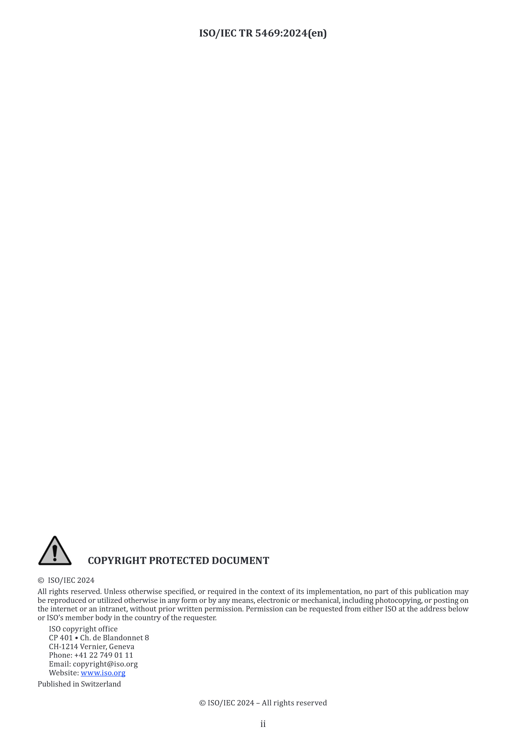 Cover preview — ISO/IEC TR 5469:2024 Artificial Intelligence — Functional Safety and AI Systems — Page 2