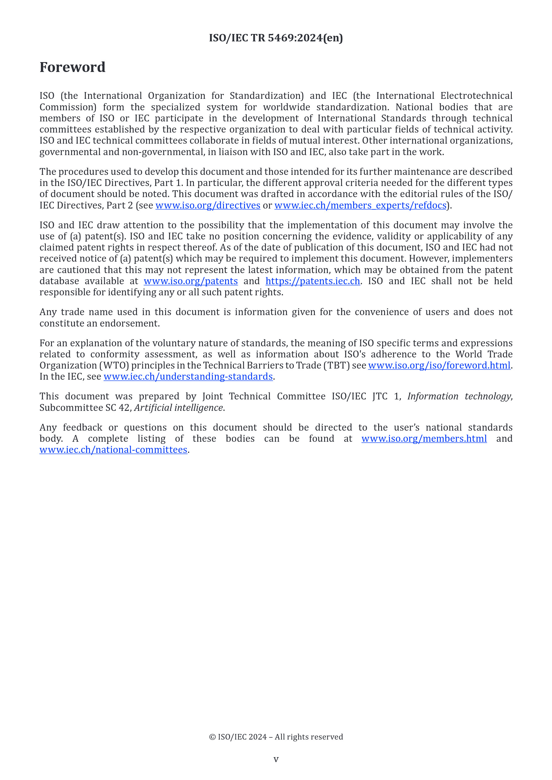 Cover preview — ISO/IEC TR 5469:2024 Artificial Intelligence — Functional Safety and AI Systems — Page 5
