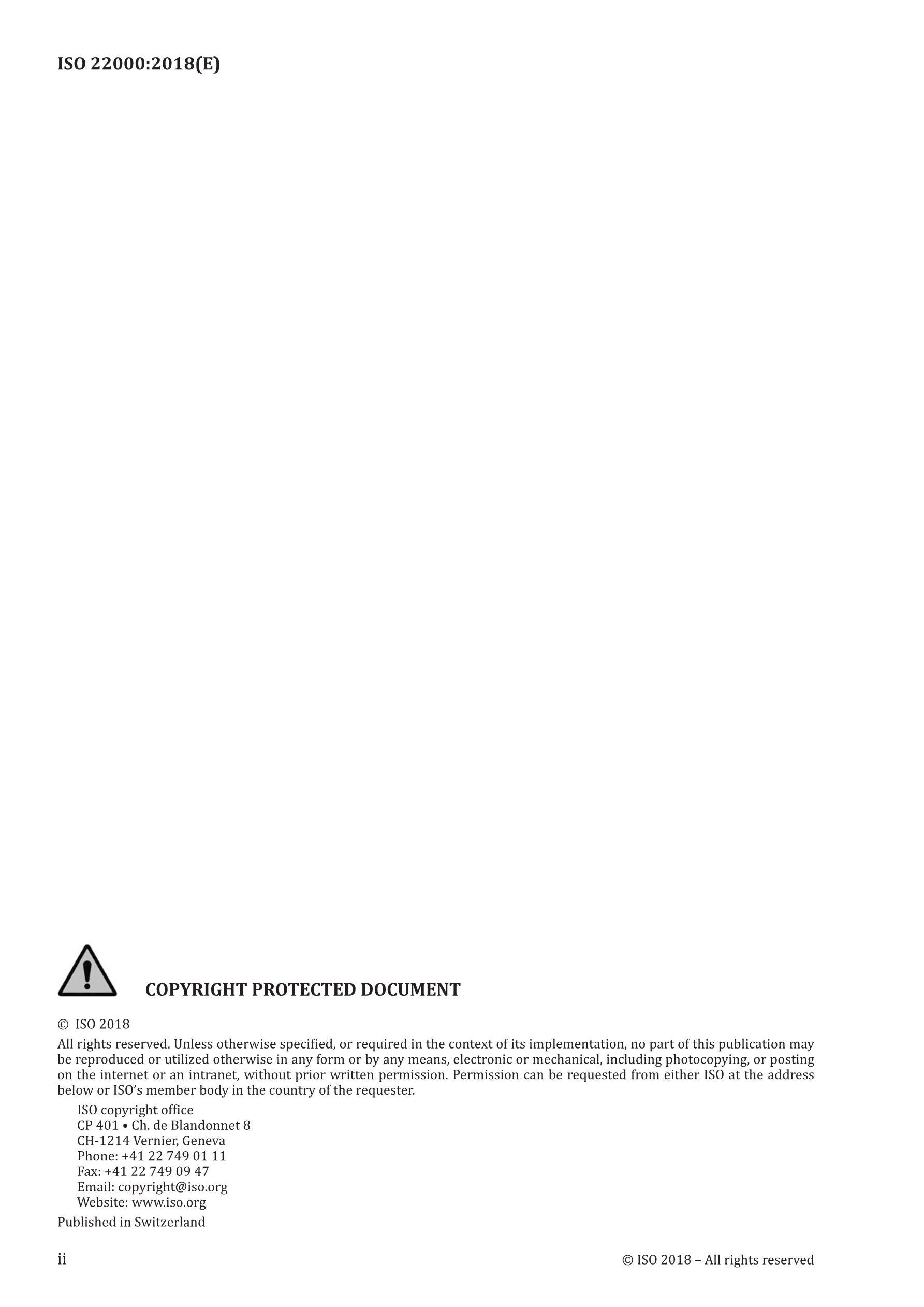 Cover preview — ISO 22000:2018 Food safety management systems — Requirements for any organization in the food chain — Page 2