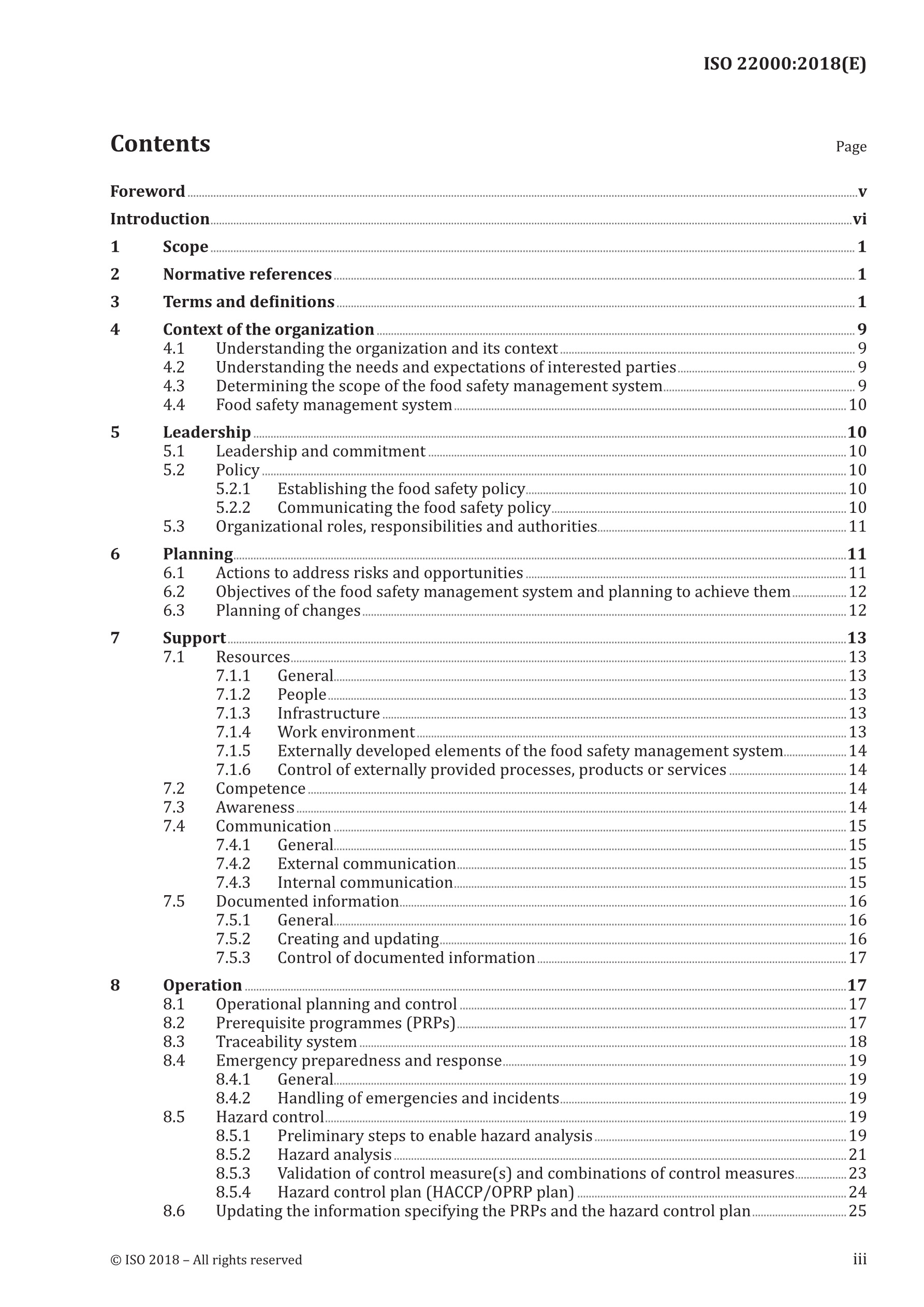 Cover preview — ISO 22000:2018 Food safety management systems — Requirements for any organization in the food chain — Page 3