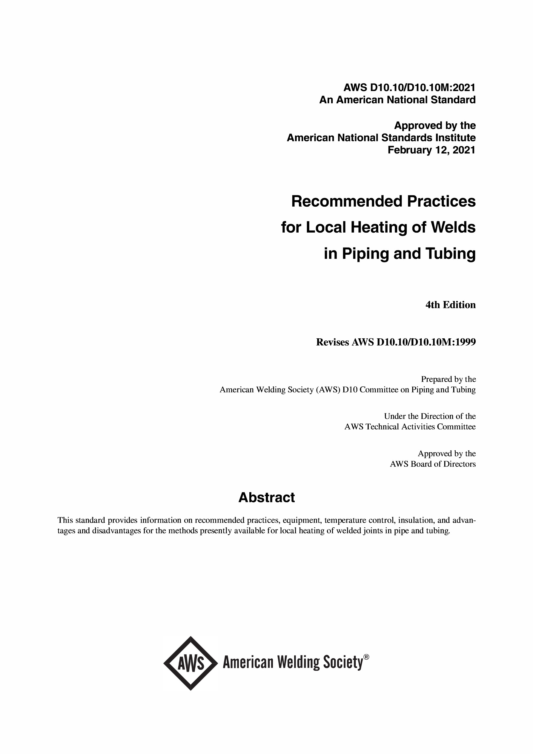 Cover preview — AWS D10.10/D10.10M:2021 Recommended Practices for Local Heating of Welds in Piping and Tubing — Page 2