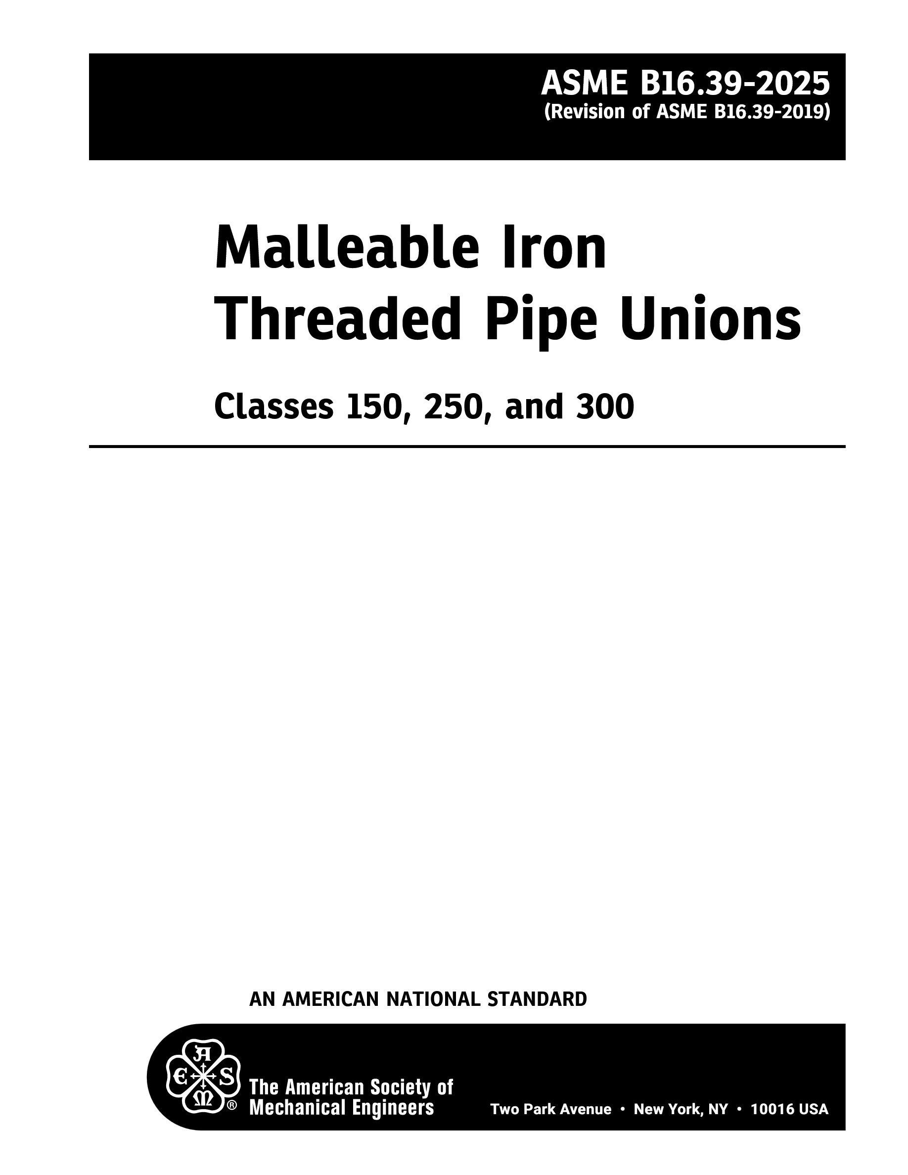 Cover preview — ASME B16.39-2025 Malleable Iron Threaded Pipe Unions: Classes 150, 250, and 300 — Page 2