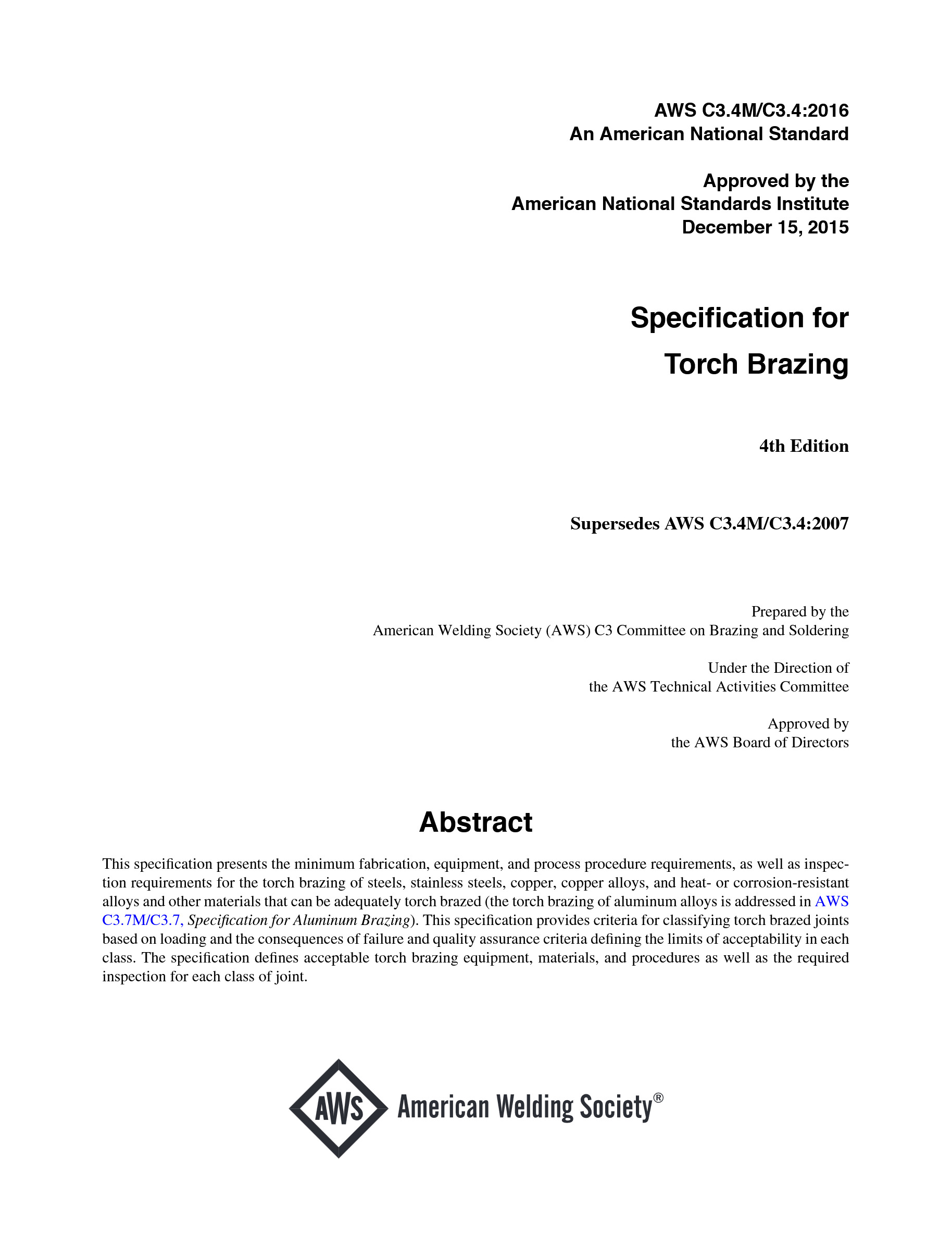 Cover preview — AWS C3.4M/C3.4 Specification for Torch Brazing — Page 2