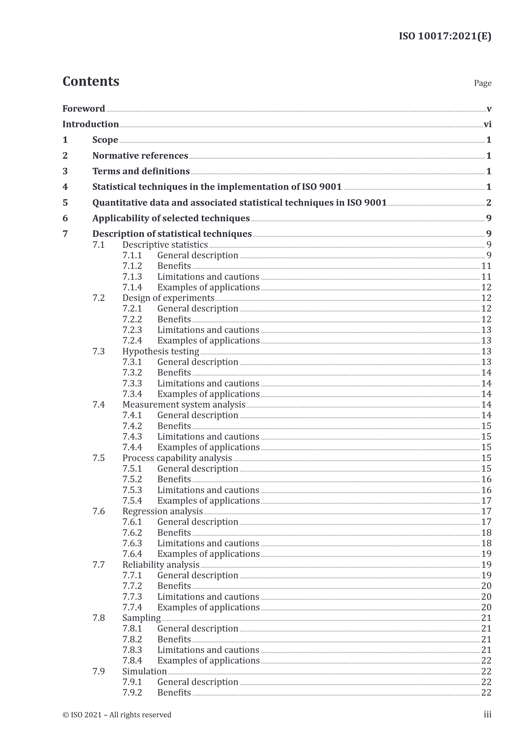 Cover preview — ISO 10017:2021 Quality Management — Guidance on Statistical Techniques for ISO 9001:2015 — Page 3
