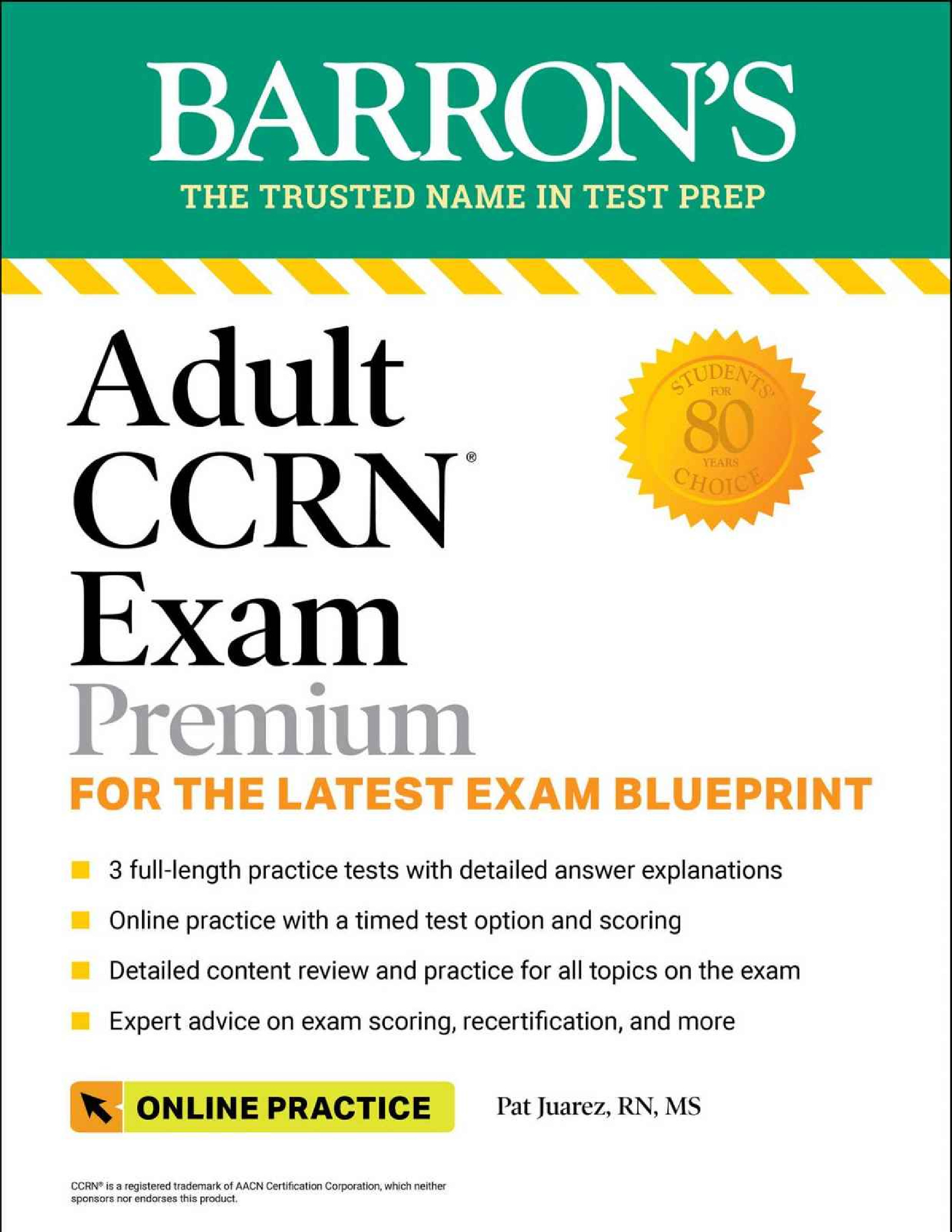 Cover preview — Adult CCRN Exam Premium: Study Guide for the Latest Exam Blueprint, Includes 3 Practice Tests, Comprehensive Review, and Online Study Prep (Barron's Test Prep) Third Edition  — Page 1