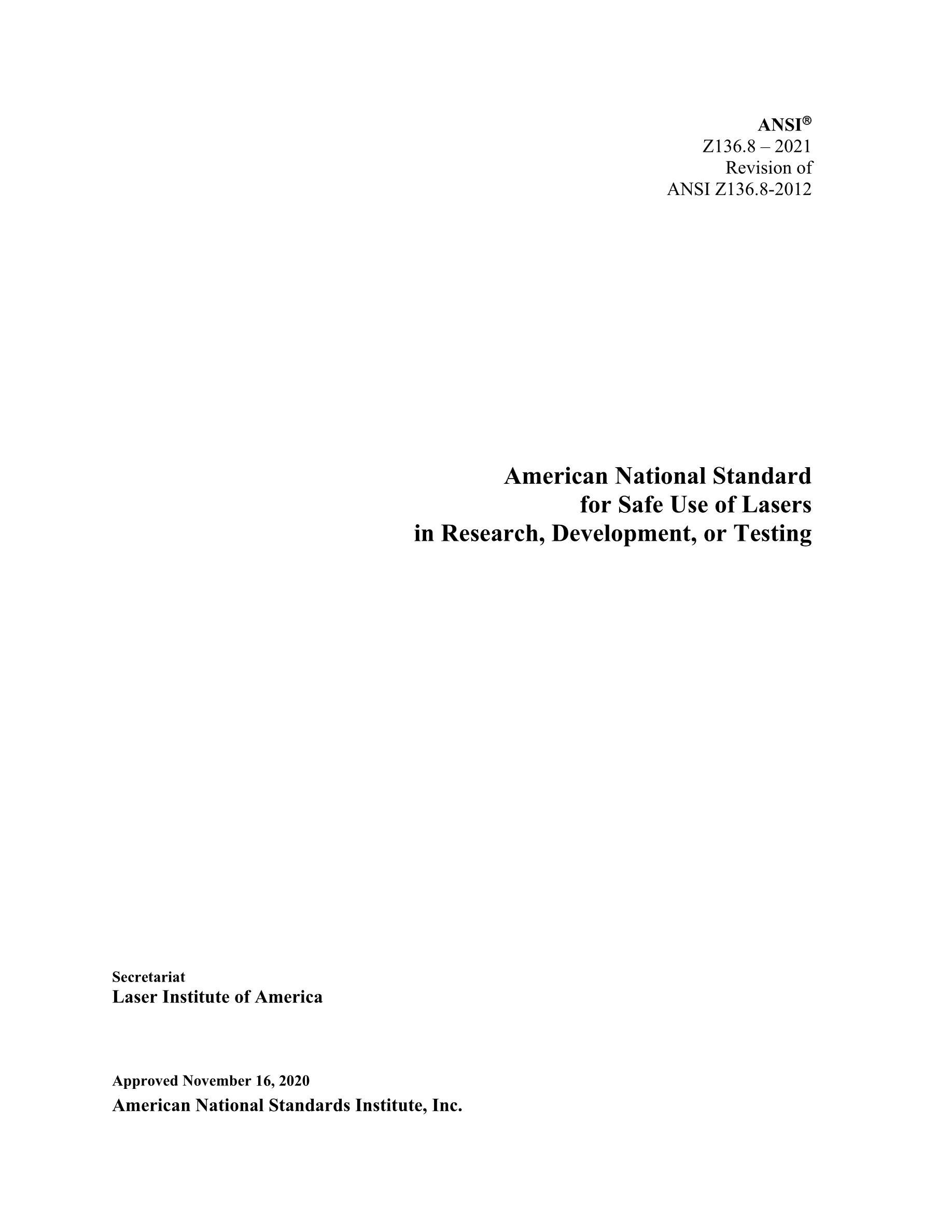 Cover preview — LIA Z136.8-2021 Safe Use of Lasers in Research, Development, or Testing — Page 2