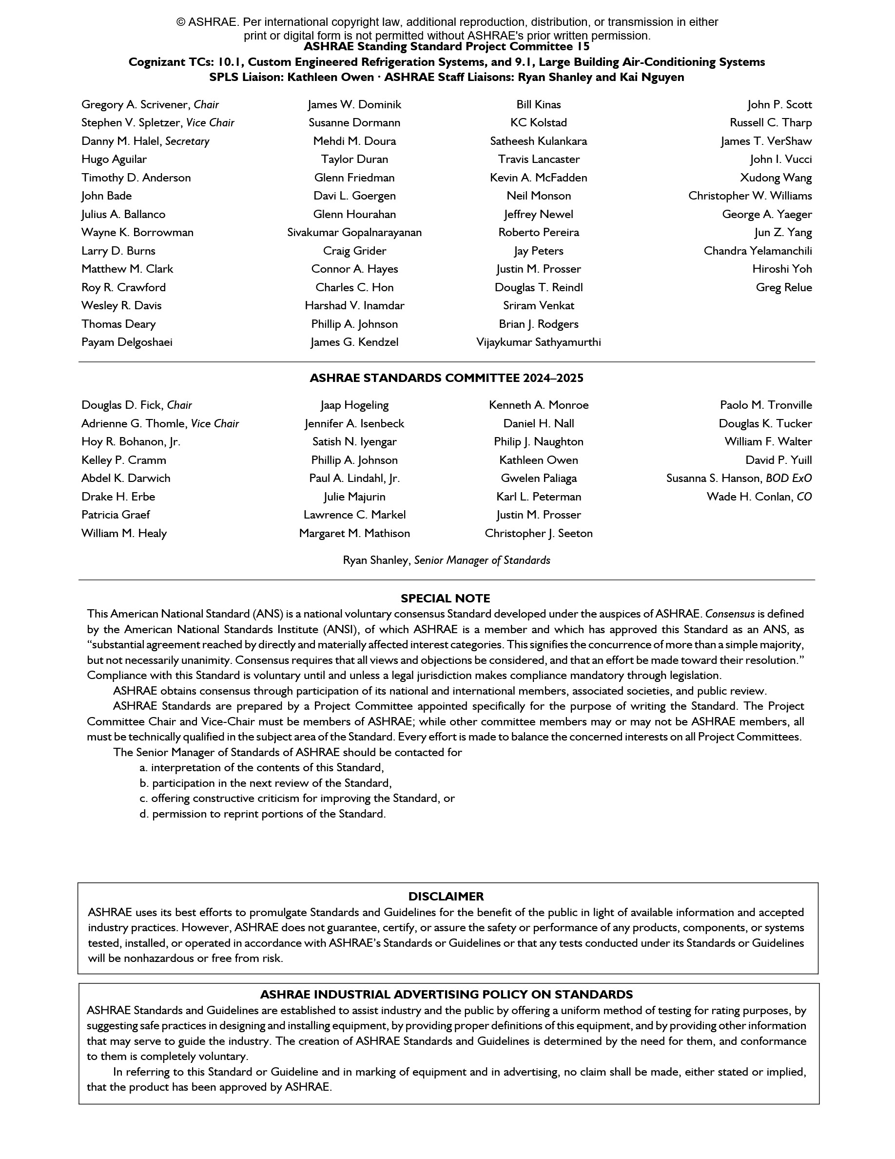 Cover preview — ASHRAE 15-2024 (packaged w/Standard 34-2024) - Safety Standard for Refrigeration Systems and Designation and Safety Classification of Refrigerants (ANSI Approved) — Page 2