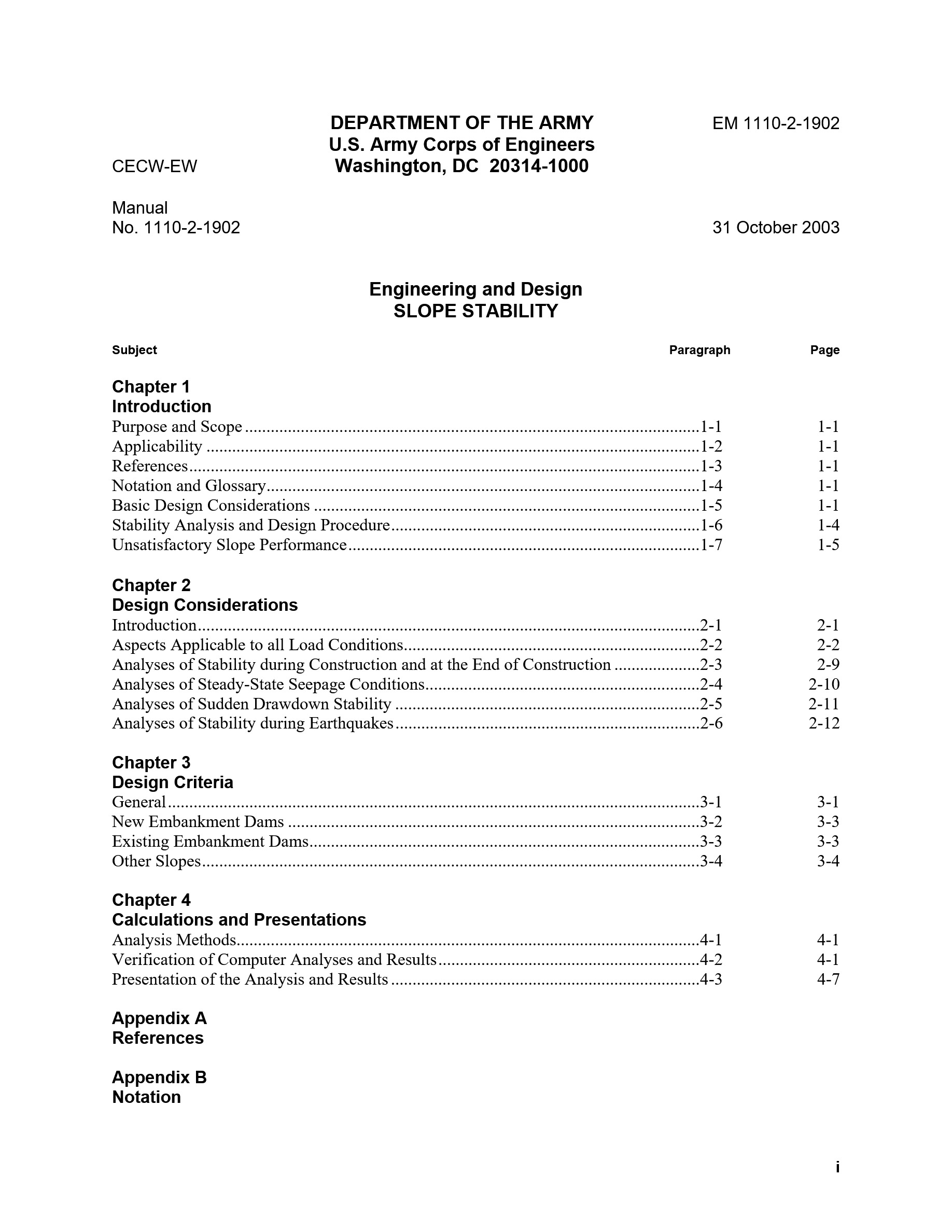 Cover preview — Engineering and Design: Slope Stability (Engineer Manual 1110-2-1902)  — Page 4