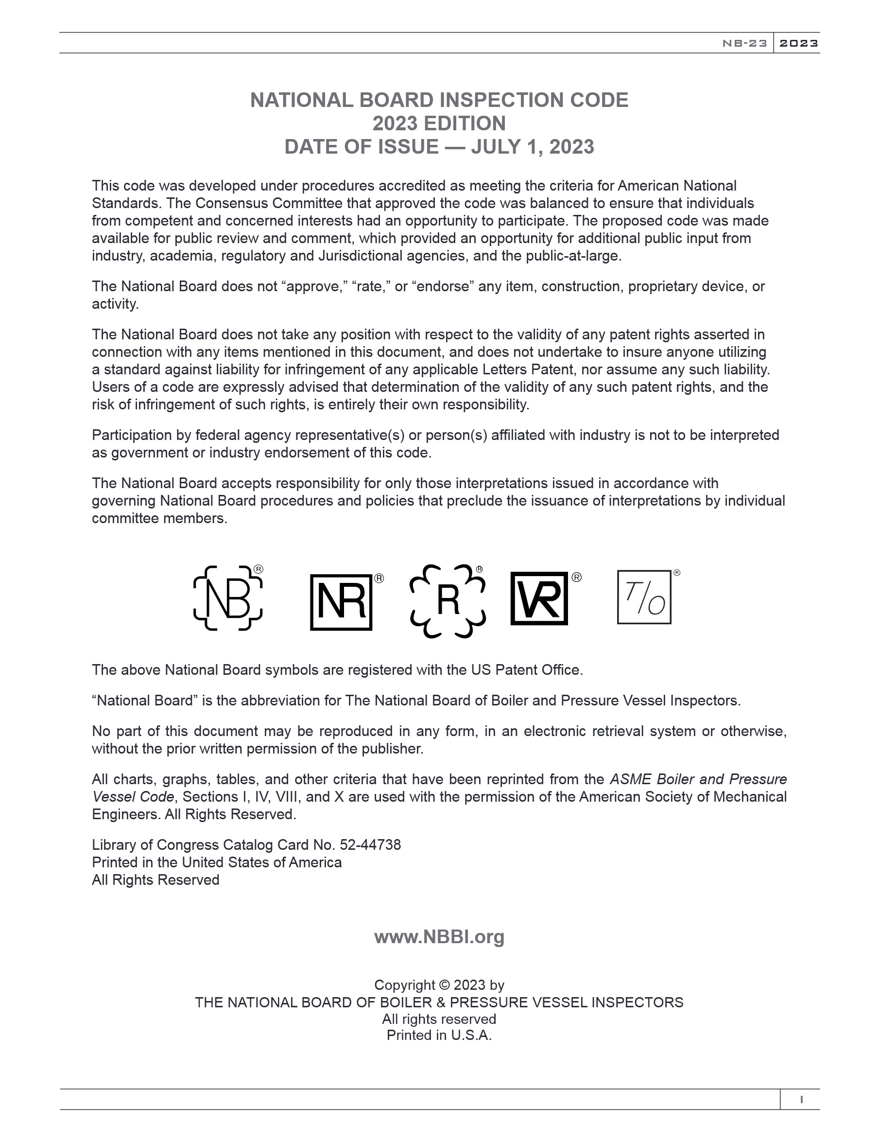 Cover preview — NBBI NB 23 (NBIC) National Board Inspection Code - Part 1 Installation  — Page 2