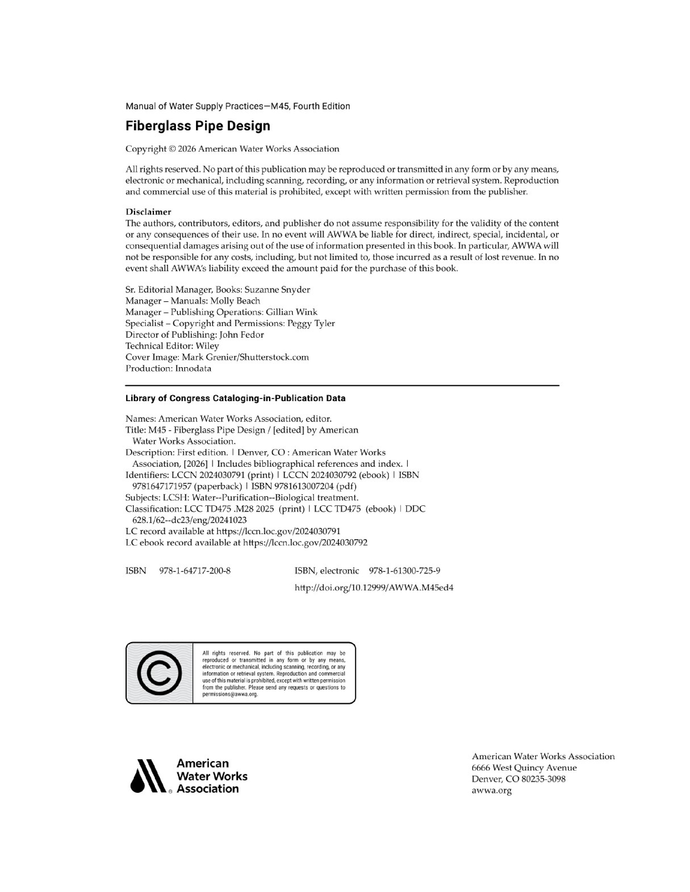 Cover preview — AWWA M45:2026 Fiberglass Pipe Design, Fourth Edition — Page 3