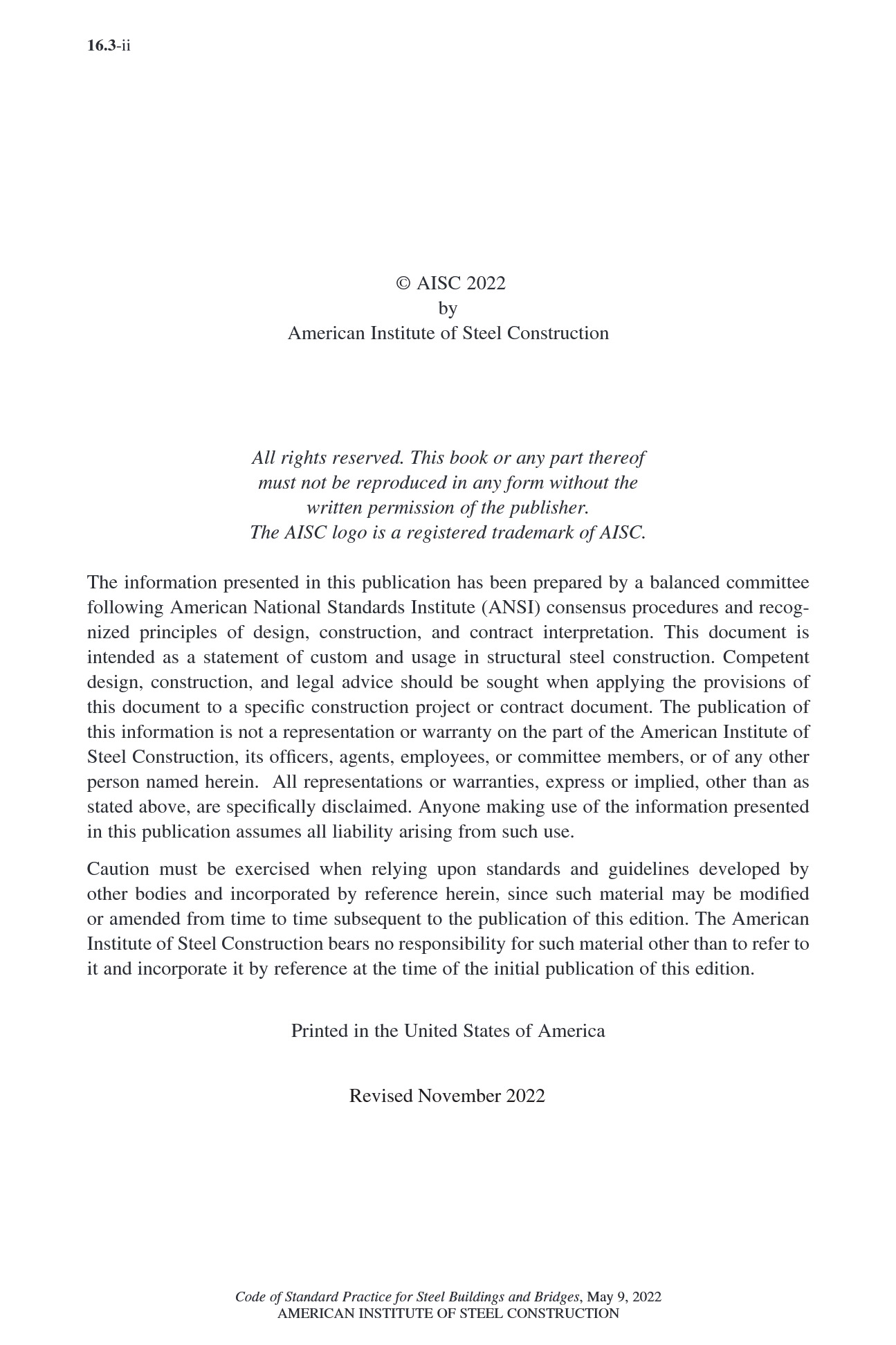 Cover preview — AISC 303-22 Code of Standard Practice for Steel Buildings and Bridges — Page 3