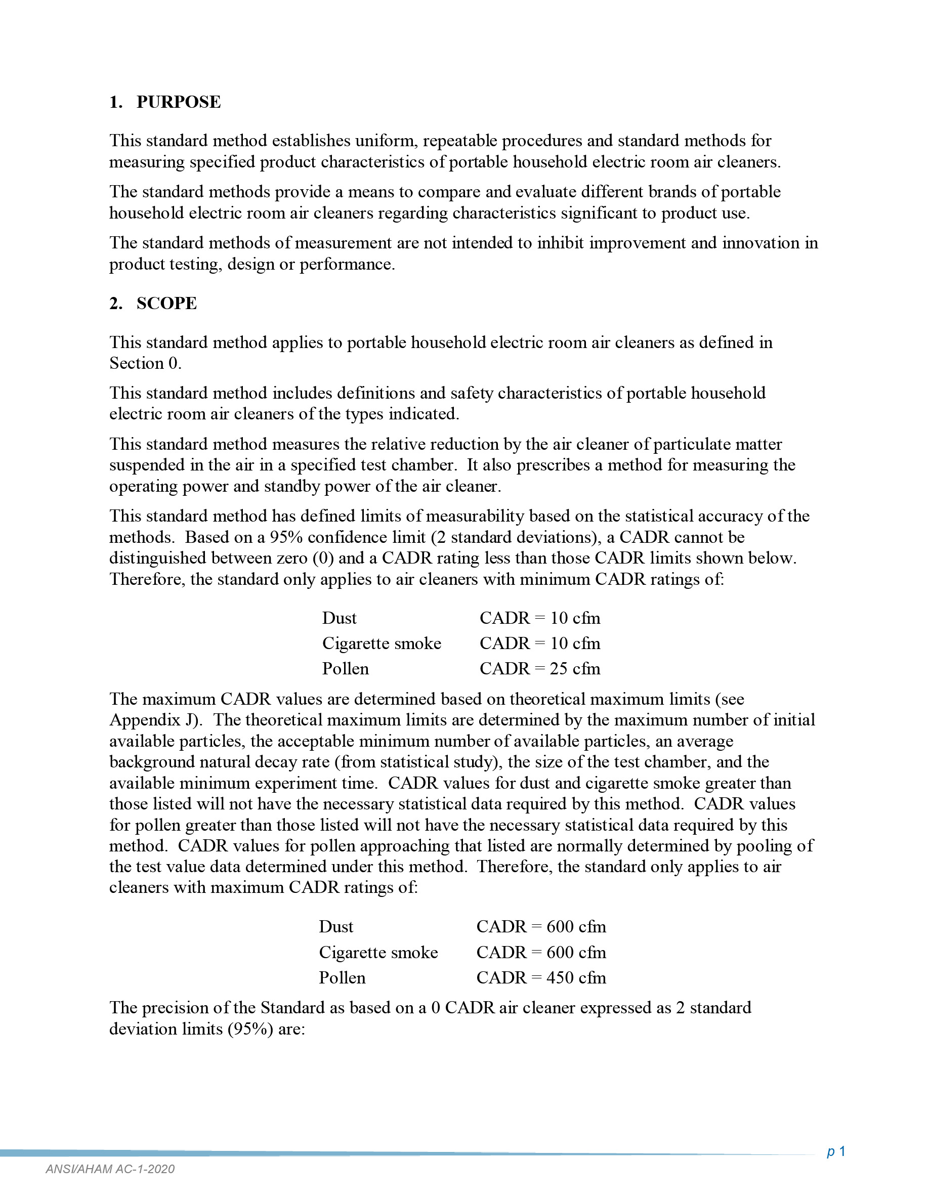 Cover preview — AHAM AC-1-2020 Method for Measuring Performance of Portable Household Electric Room Air Cleaners — Page 5
