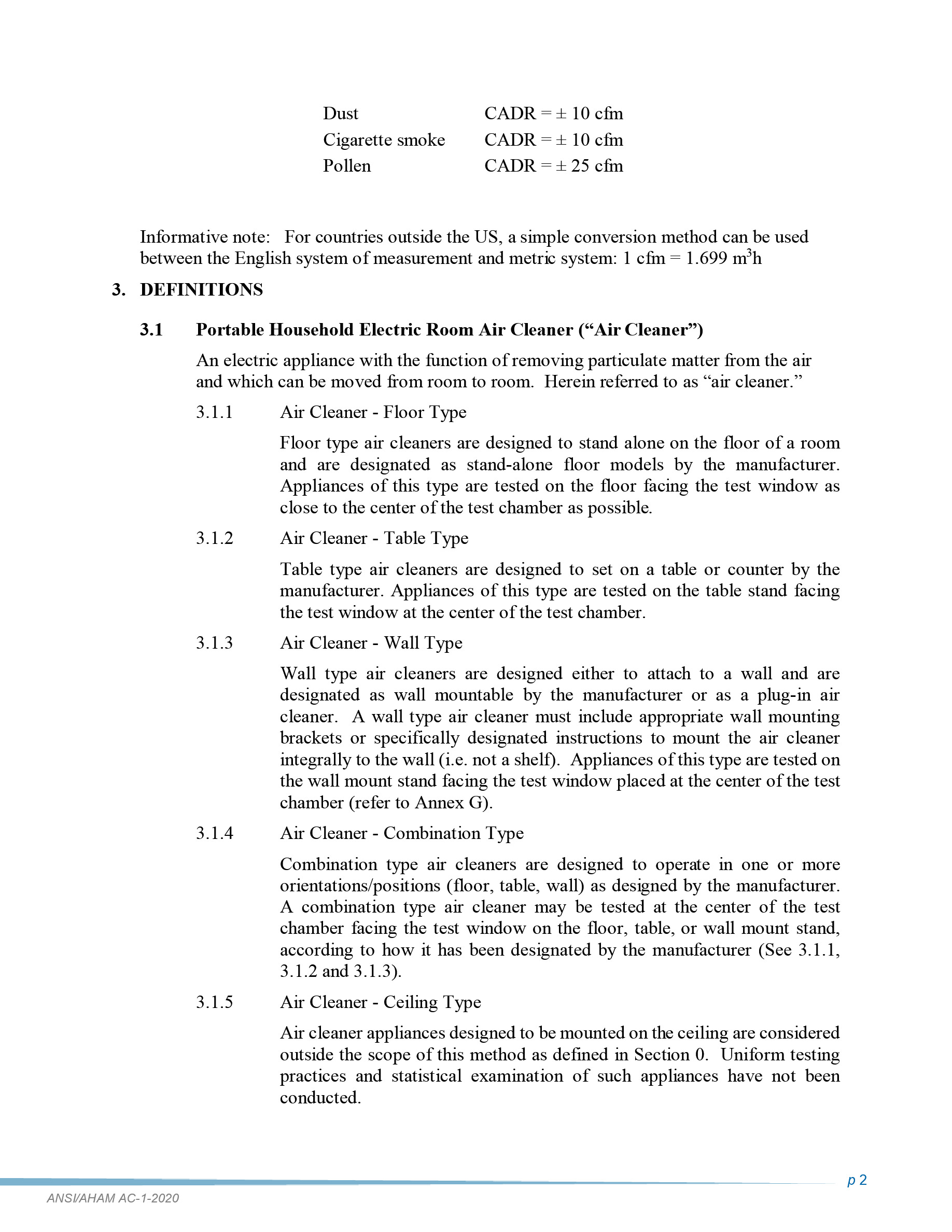 Cover preview — AHAM AC-1-2020 Method for Measuring Performance of Portable Household Electric Room Air Cleaners — Page 6