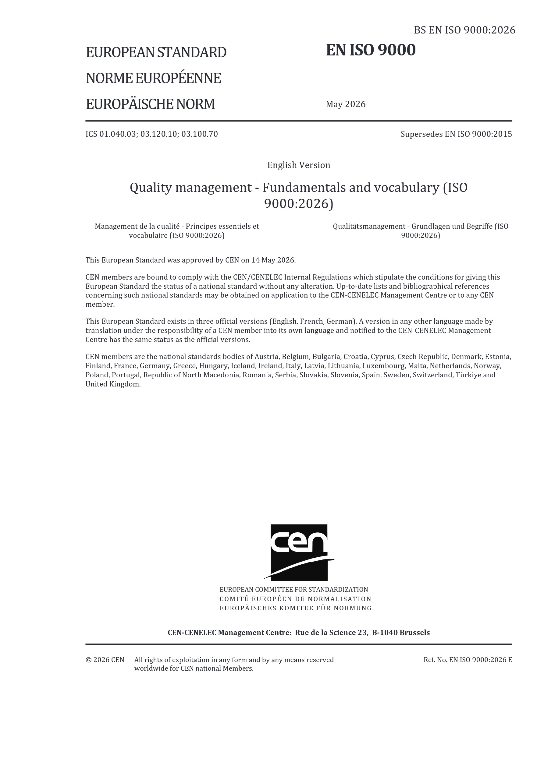 Cover preview — BS EN ISO 9000:2026 Quality Management — Fundamentals and Vocabulary — Page 3