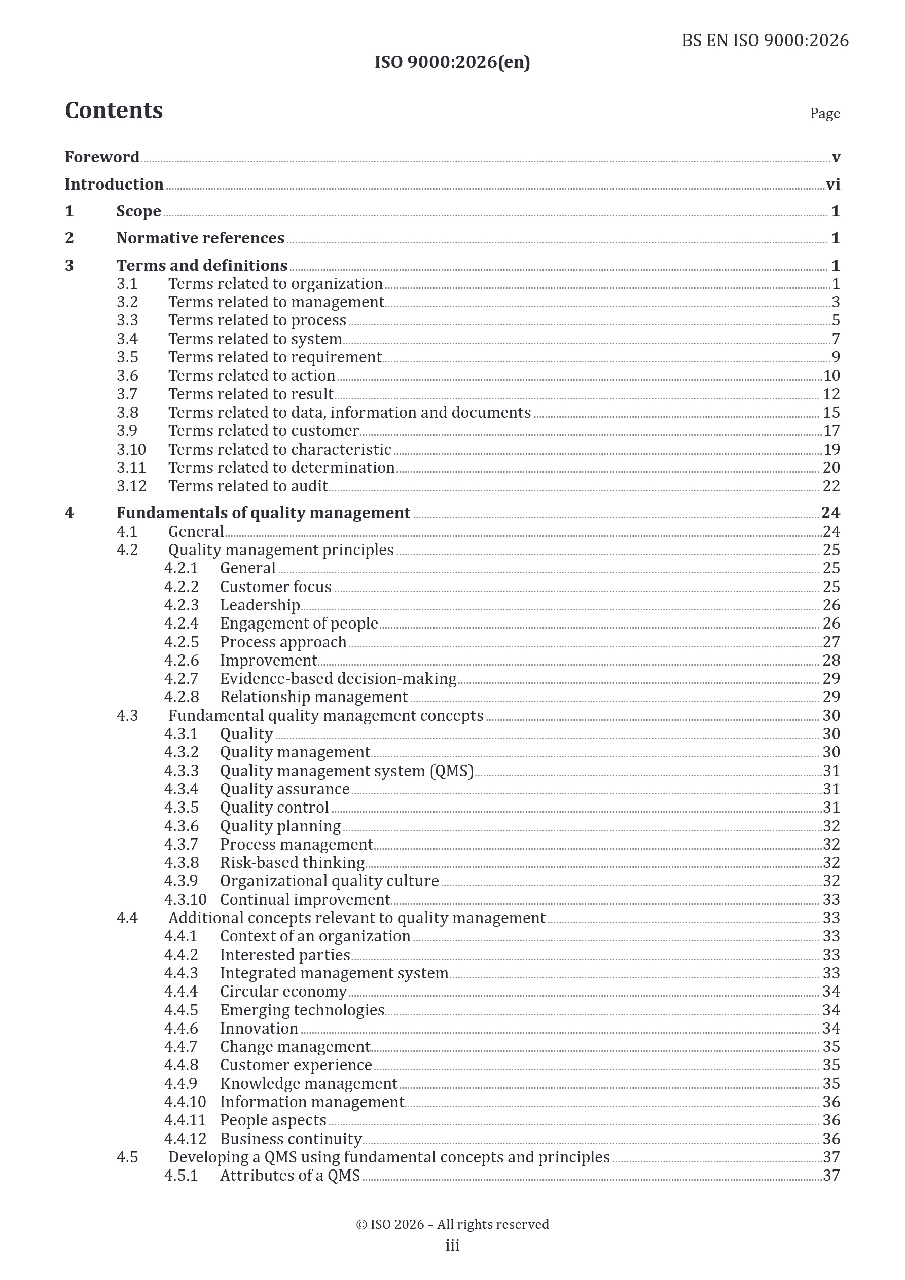 Cover preview — BS EN ISO 9000:2026 Quality Management — Fundamentals and Vocabulary — Page 5