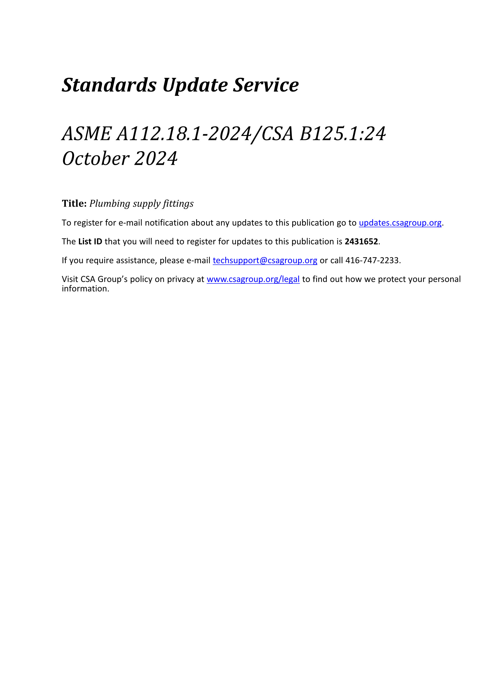 Cover preview — CSA B125.1:24/ASME A112.18.1-2024 Plumbing Supply Fittings — Page 3
