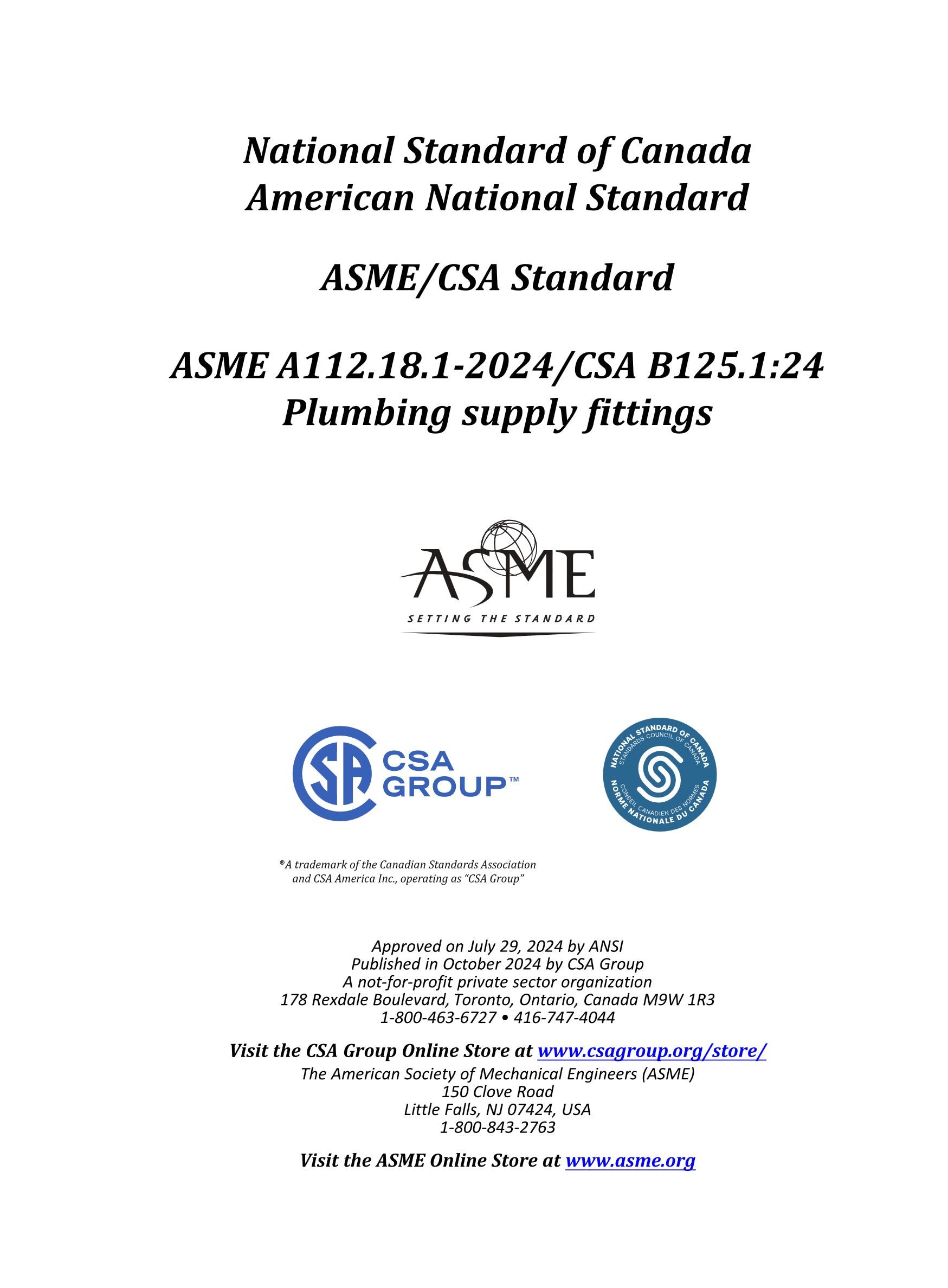 Cover preview — CSA B125.1:24/ASME A112.18.1-2024 Plumbing Supply Fittings — Page 5