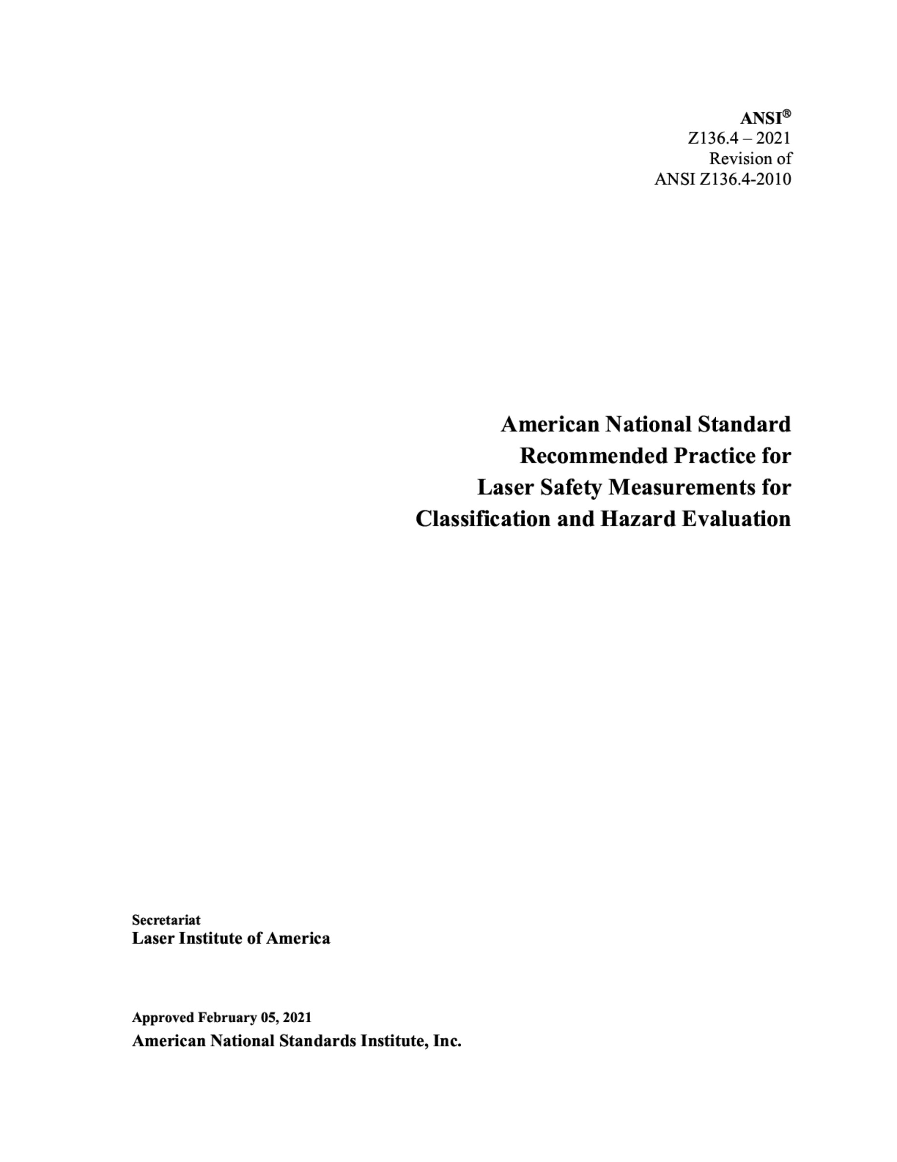 Cover preview — LIA Z136.4-2021 American National Standard Recommended Practice for Laser Safety Measurements for Classification and Hazard Evaluation — Page 2