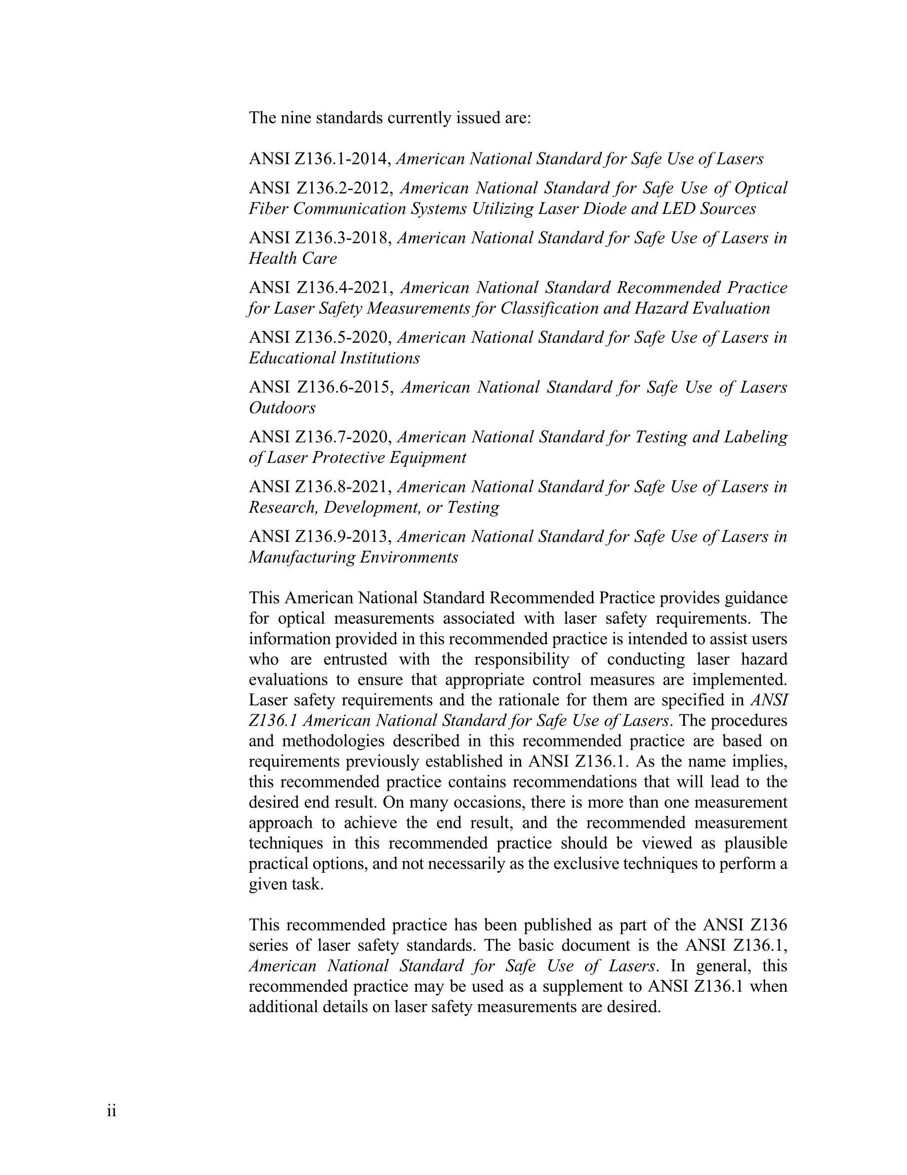 Cover preview — LIA Z136.4-2021 American National Standard Recommended Practice for Laser Safety Measurements for Classification and Hazard Evaluation — Page 5