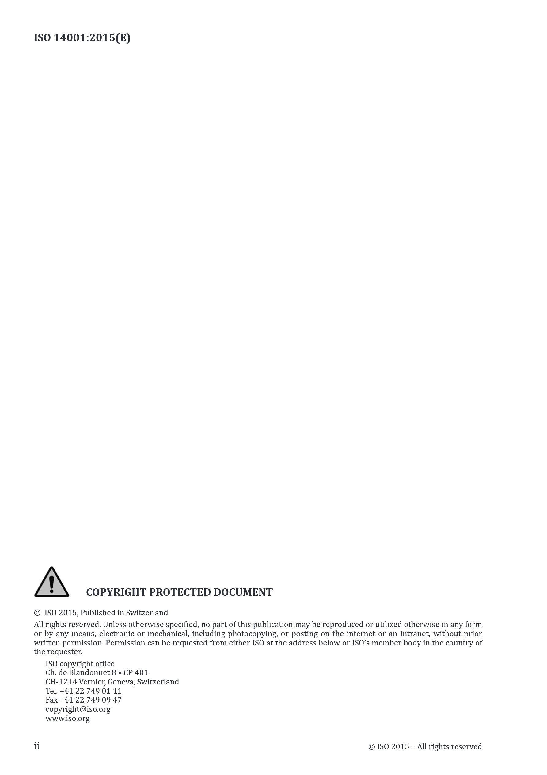 Cover preview — ISO 14001:2015 Environmental management systems — Requirements with guidance for use — Page 2