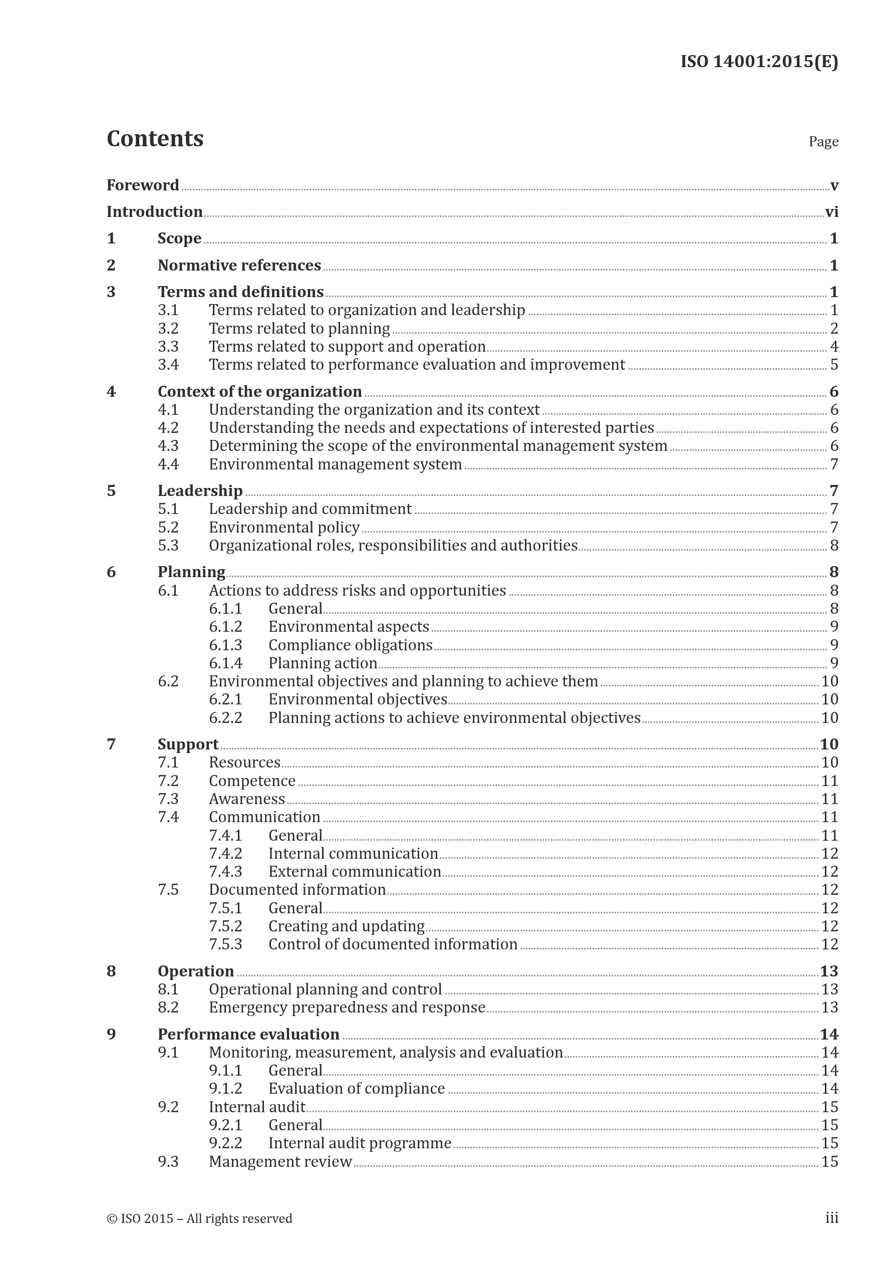 Cover preview — ISO 14001:2015 Environmental management systems — Requirements with guidance for use — Page 3