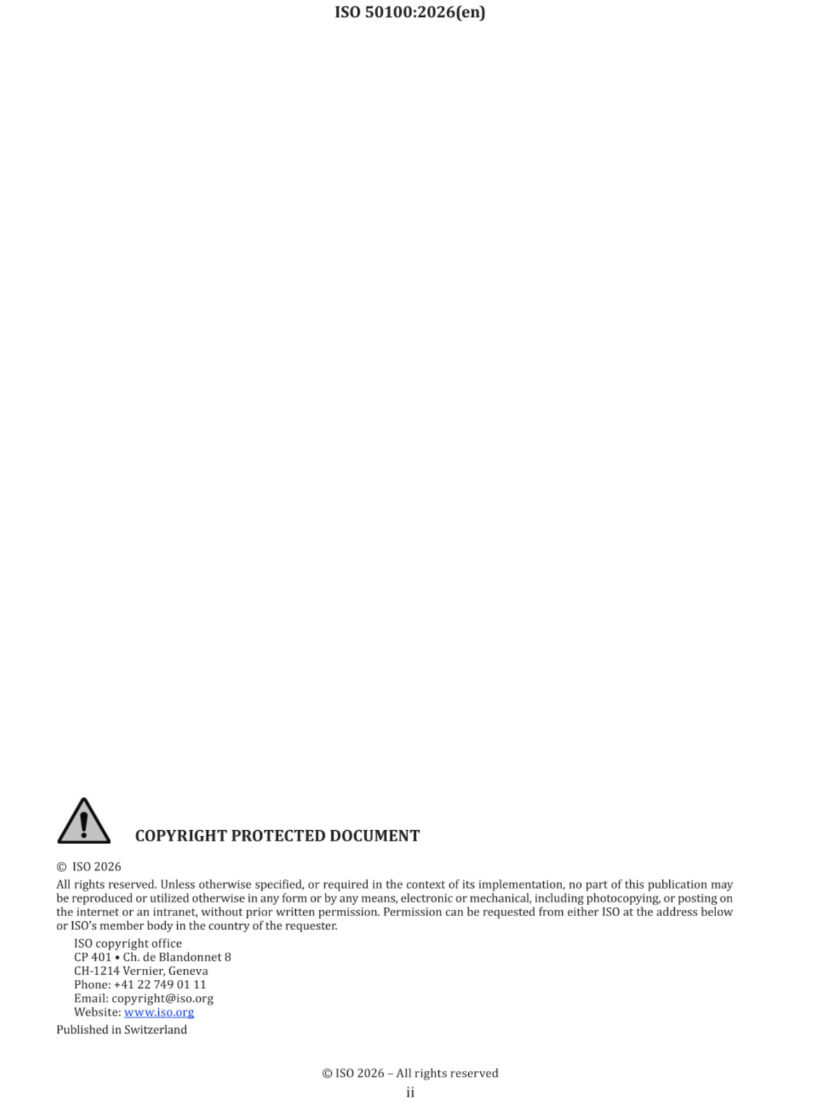 Cover preview — ISO 50100:2026 Energy management systems and energy savings — Decarbonization — Requirements with guidance for use — Page 2