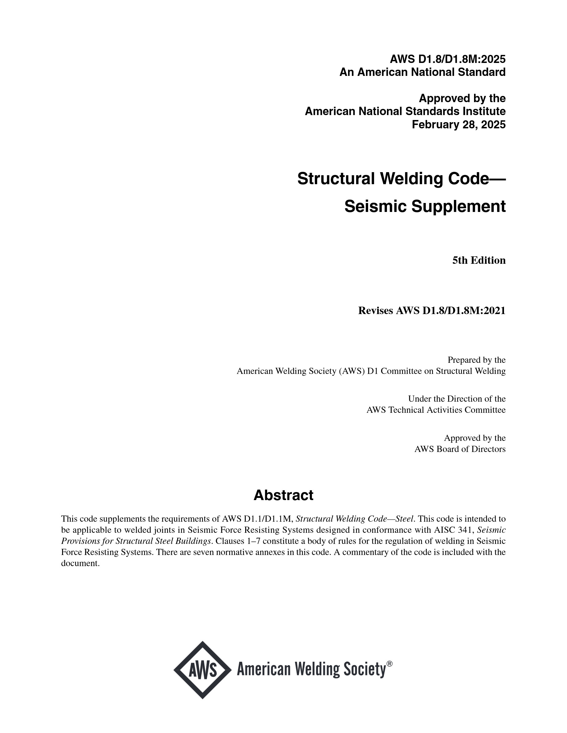 Cover preview — AWS D1.8/D1.8M Structural Welding Code—Seismic Supplement - 5th Edition — Page 2