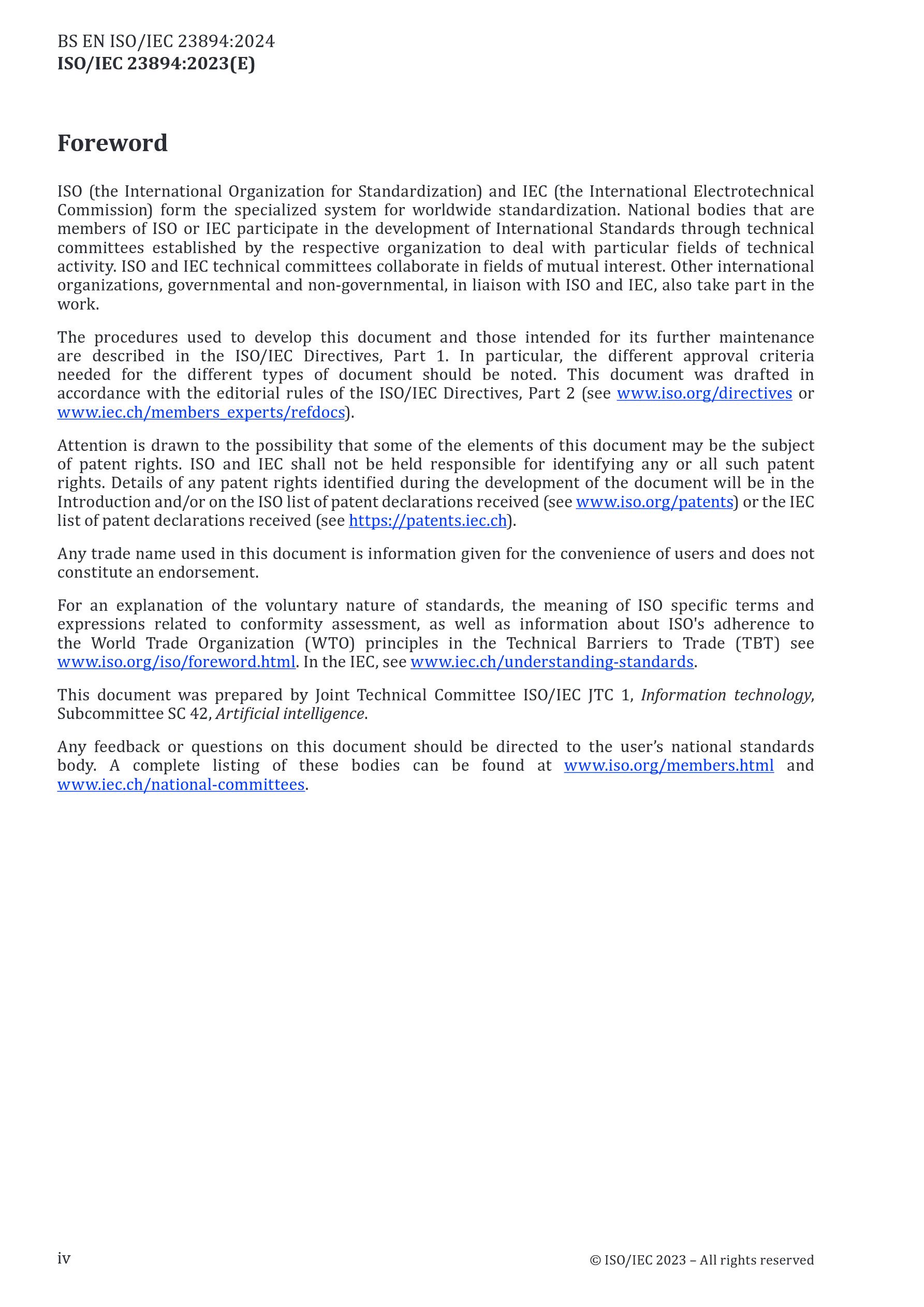 Cover preview — BS EN ISO/IEC 23894:2024 Information Technology — Artificial Intelligence — Guidance on Risk Management — Page 6