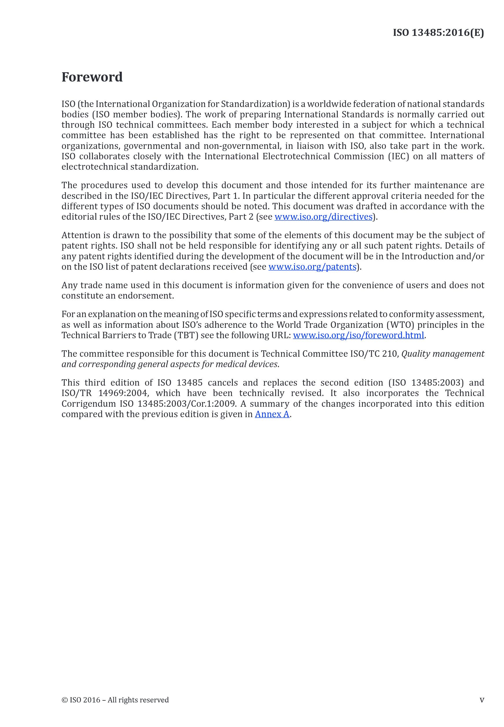 Cover preview — ISO 13485:2016 Medical devices — Quality management systems — Requirements for regulatory purposes — Page 5