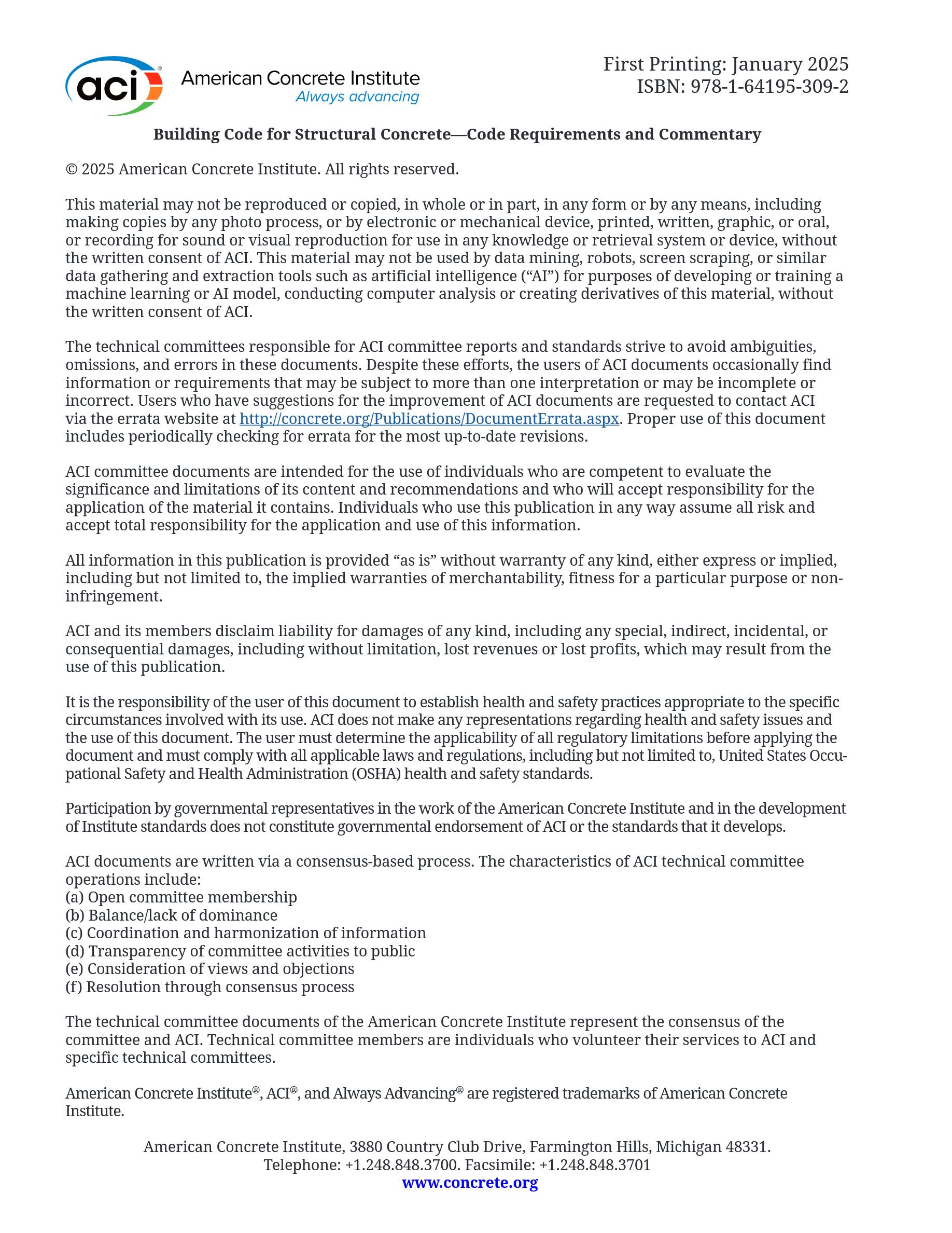 Cover preview — ACI CODE-318-25 Building Code for Structural Concrete — Code Requirements and Commentary — Page 3