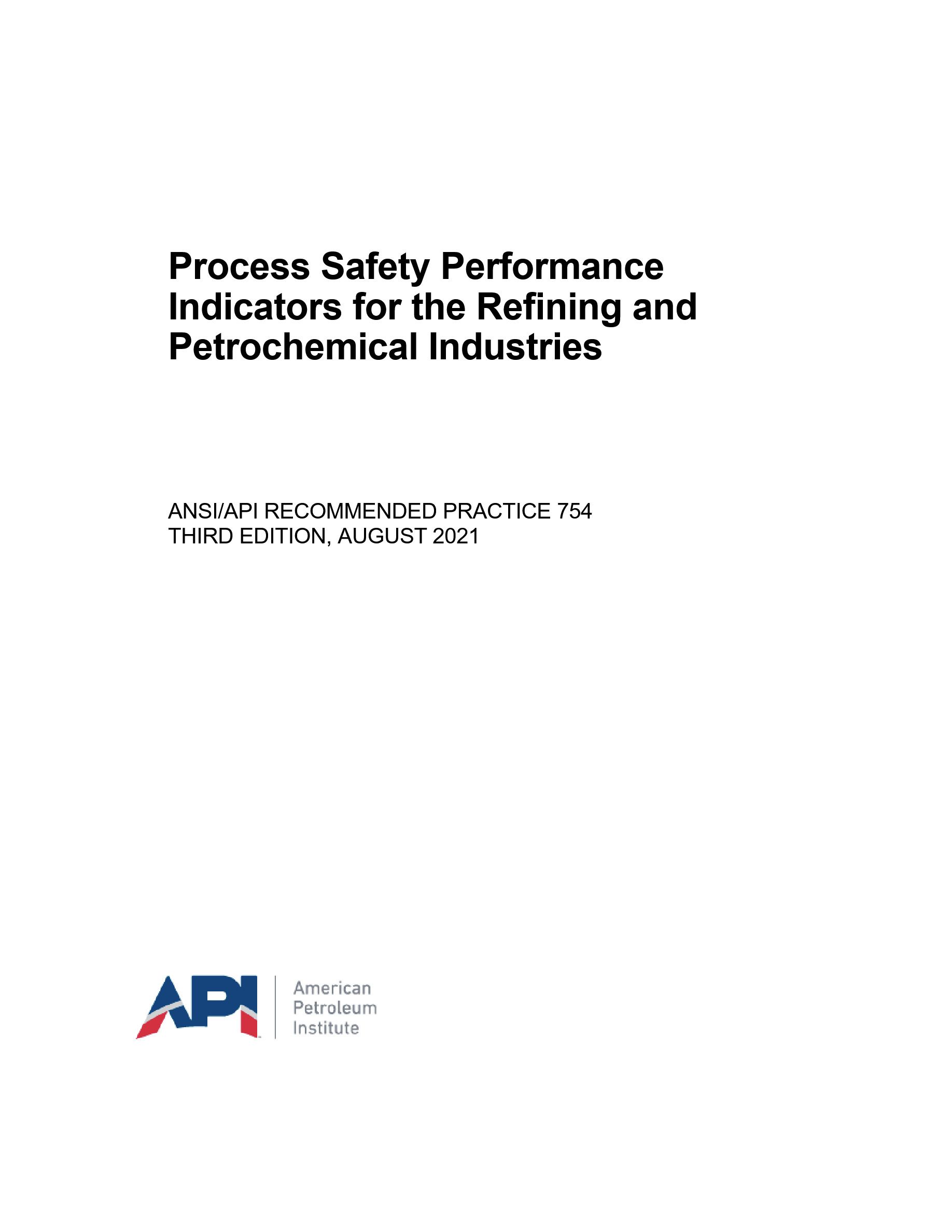 Cover preview — API RP 754 Process Safety Performance Indicators for the Refining and Petrochemical Industries — Page 1