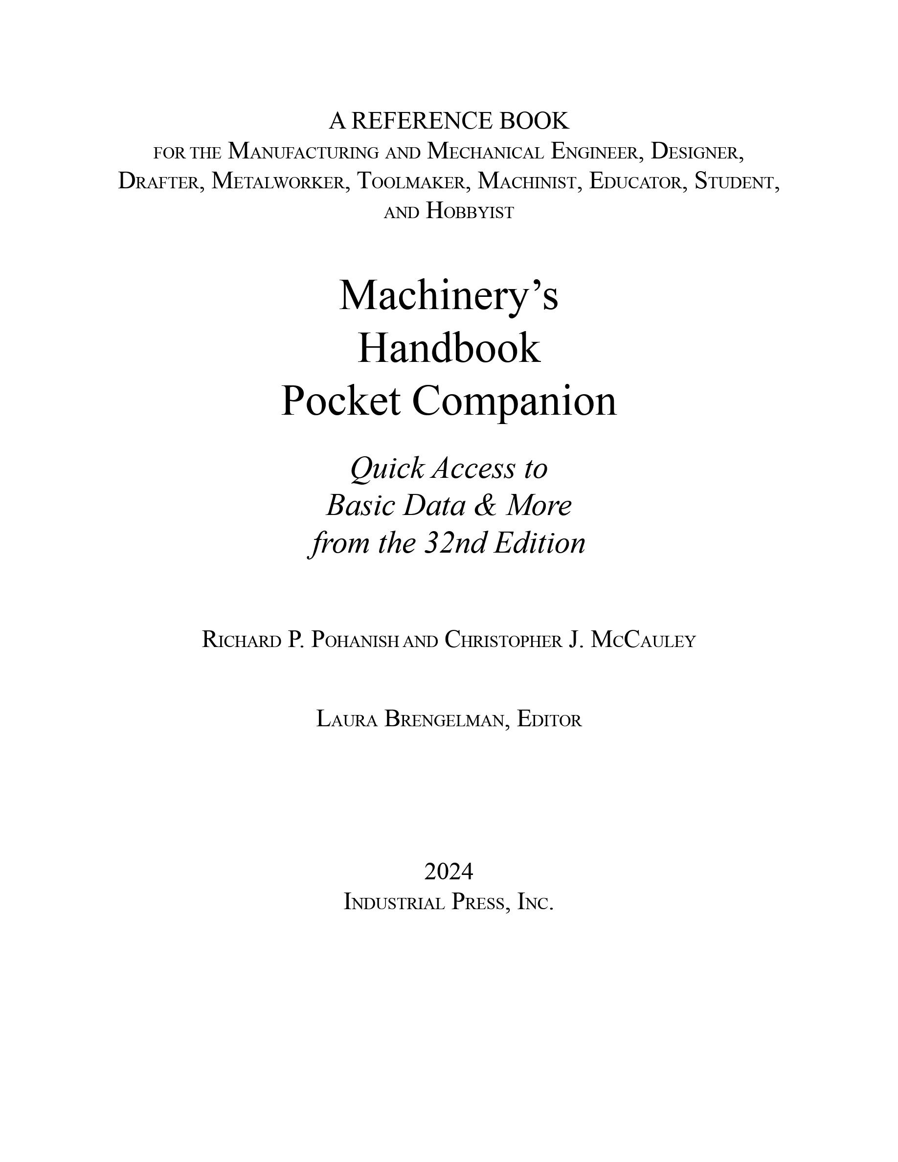 Cover preview — Machinery’s Handbook Pocket Companion: Quick Access to Basic Data & More from the 32nd Edition — Page 4