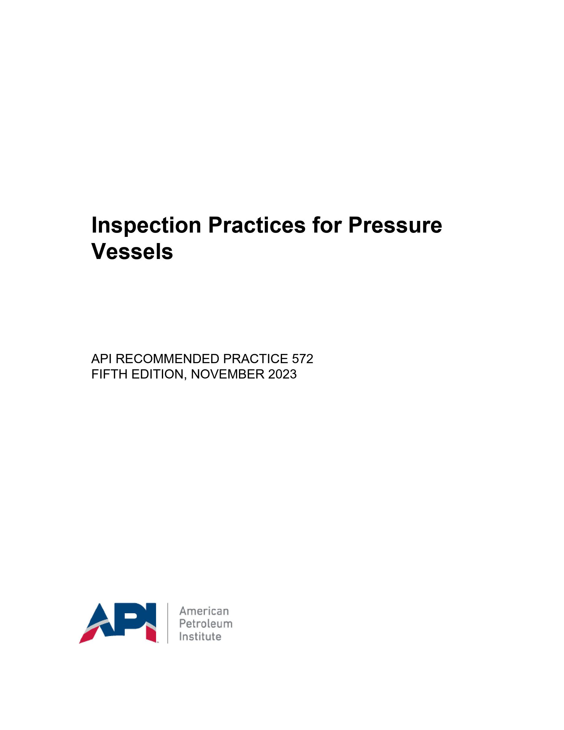 Cover preview — API RP 572 Inspection Practices for Pressure Vessels, Fifth Edition — Page 1